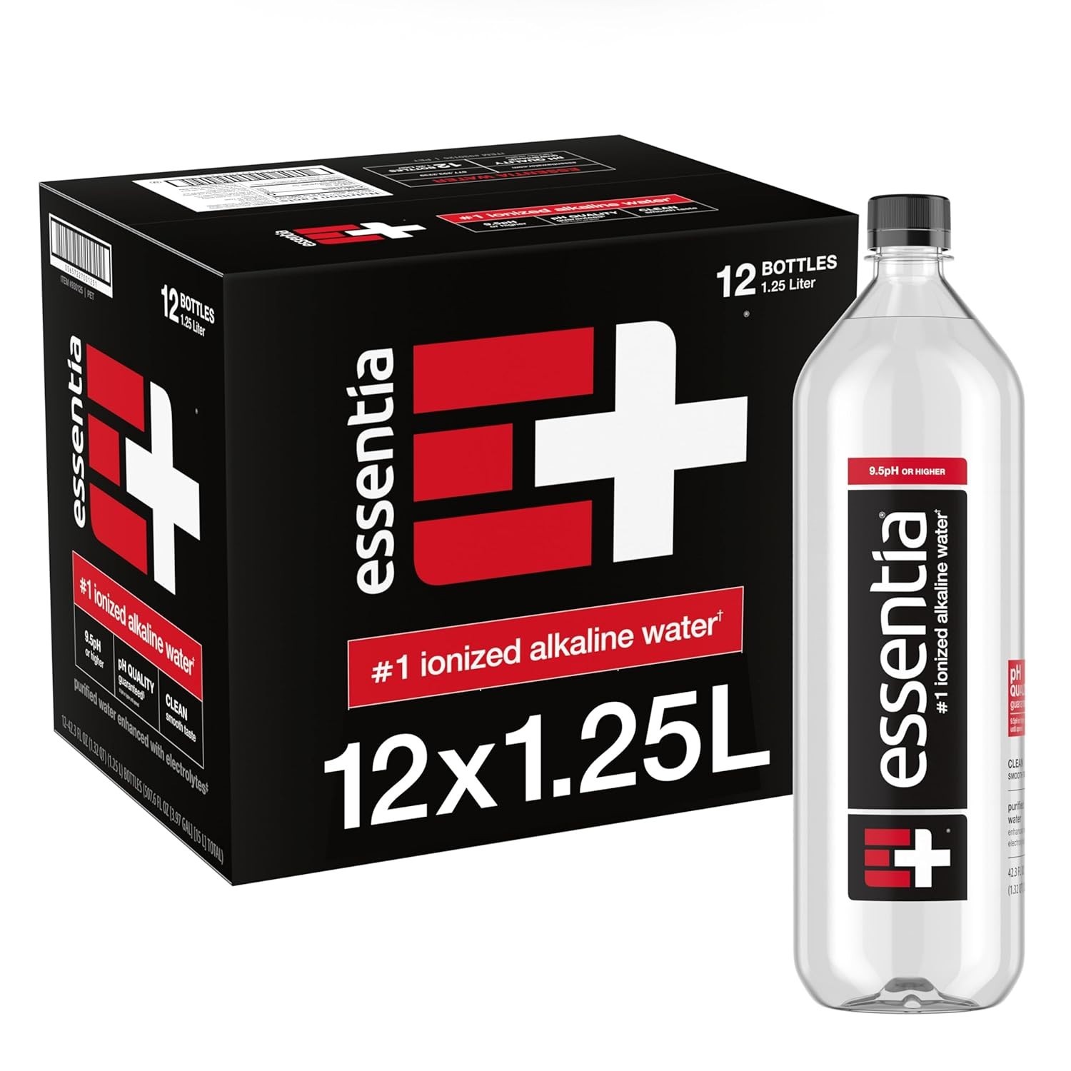 Black Ionized Alkaline Water – 42.3 Fl Oz, Pack of 12, Infused with Electrolytes