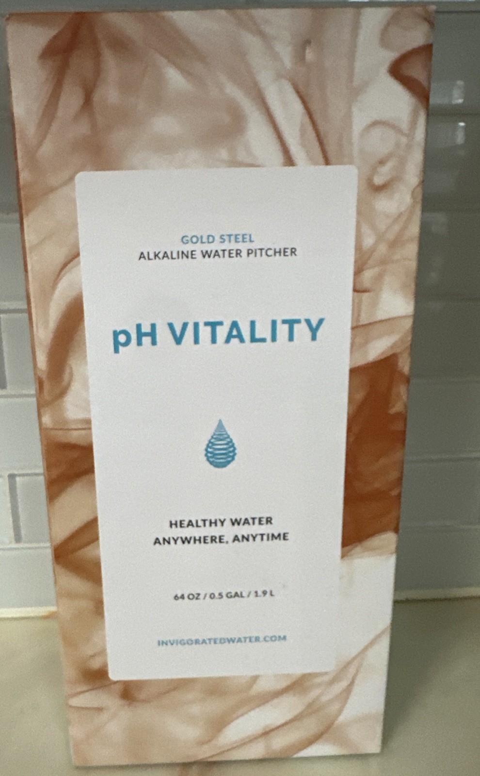 Invigorated Water Filter .5 Gal 64 Oz Alkaline Infused Pitcher Jug Gold Steel