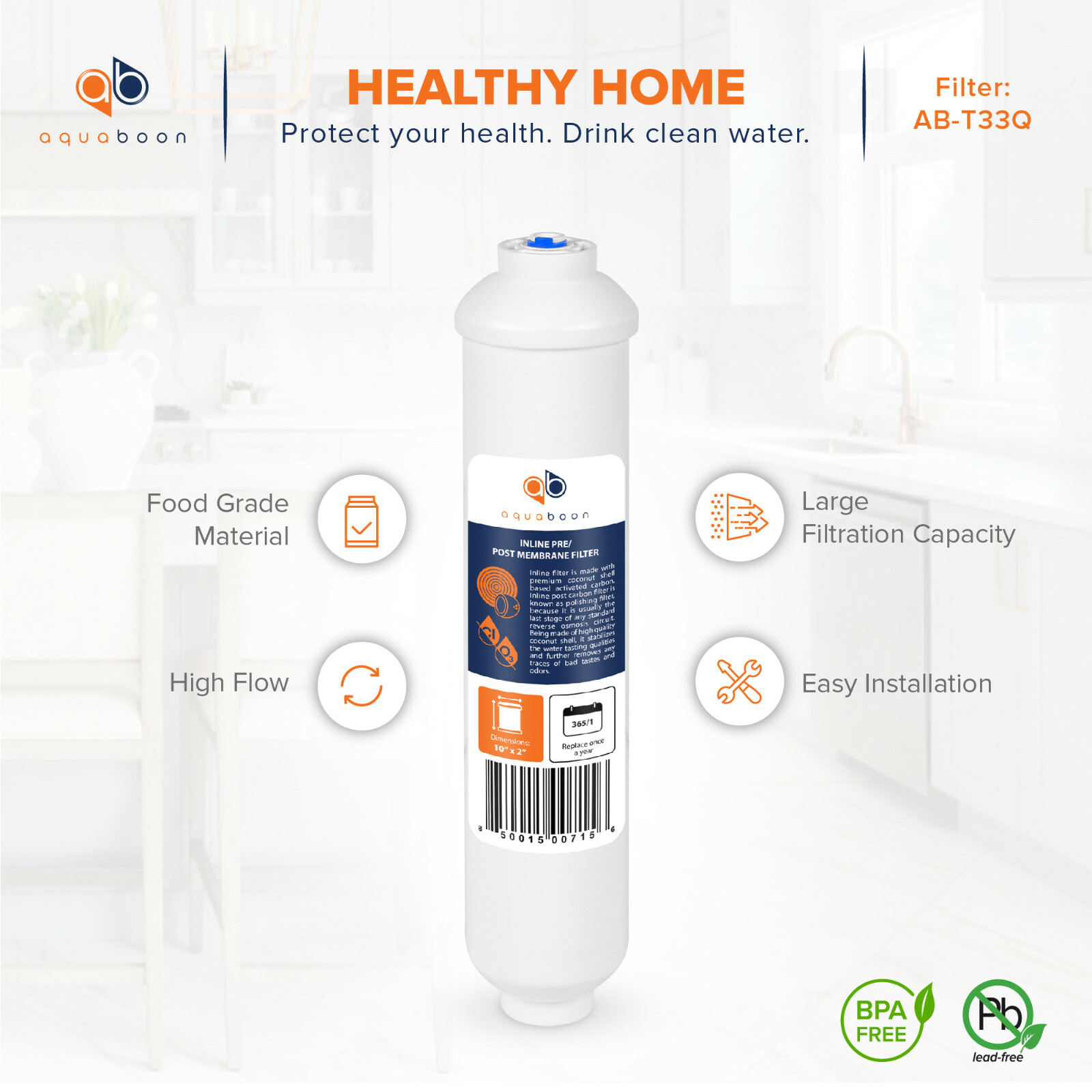 Inline Post/Carbon Polishing Water Filter Catridge for RO System Standard Size Q