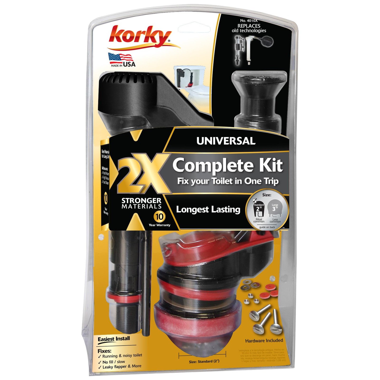Black 2-inch Complete Toilet Repair Kit, 4010XP, 2X Long-Life, Fixes Leaks