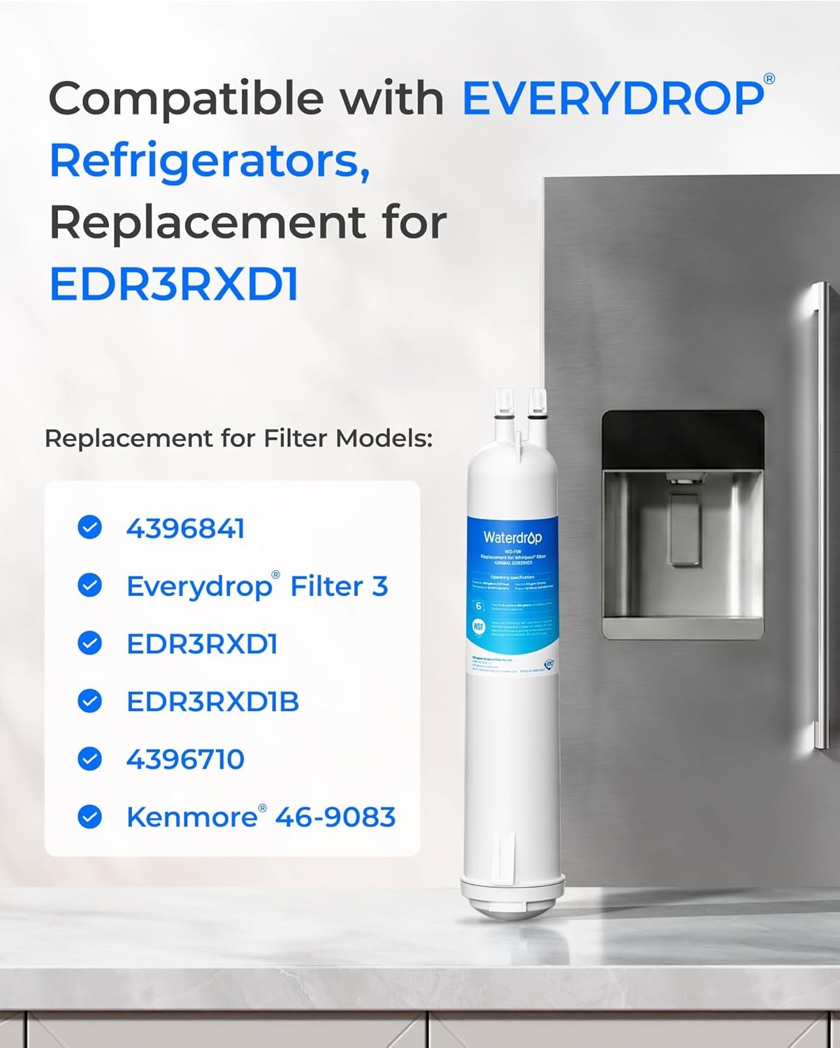 Waterdrop WD-F08 Refrigerator Water Filter, Fits Kenmore® 46-9083, 46-90309