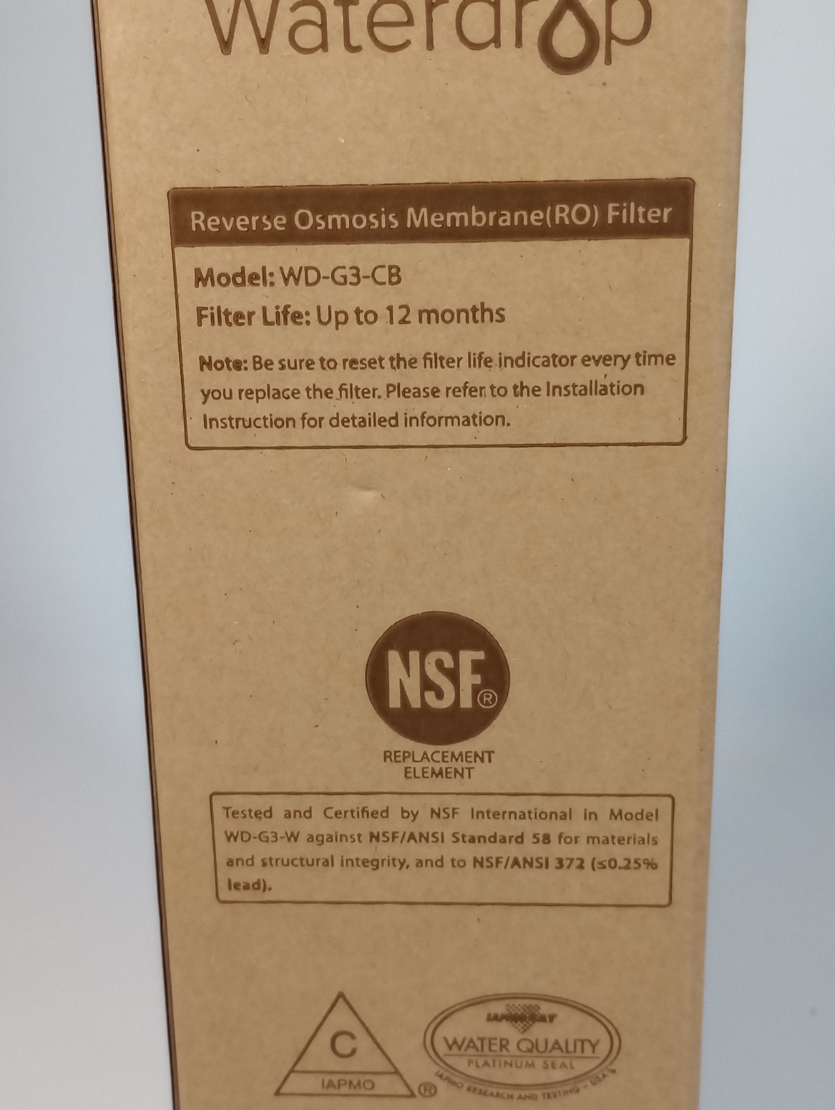 Waterdrop WD-G3-CB G3 RO System Replacement Reverse Osmosis Membrane NEW
