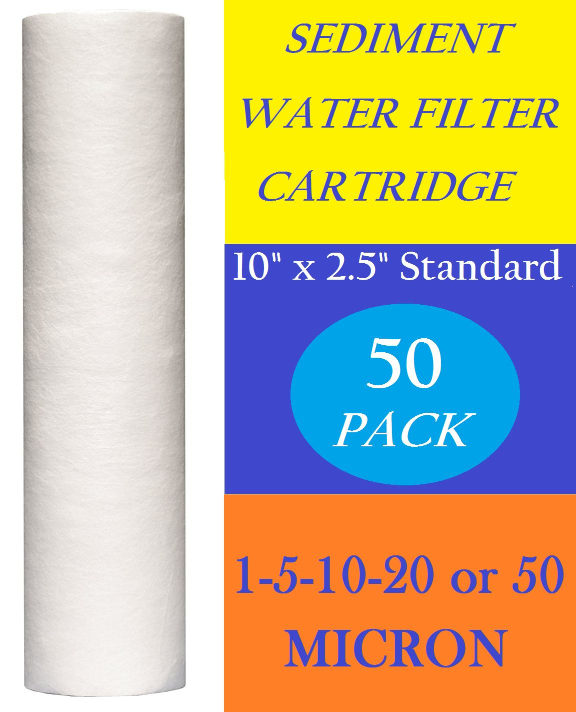 50 Pack 10″ x 2.5″ Sediment Cartridge Spun Polypropylene Water Filter Standard