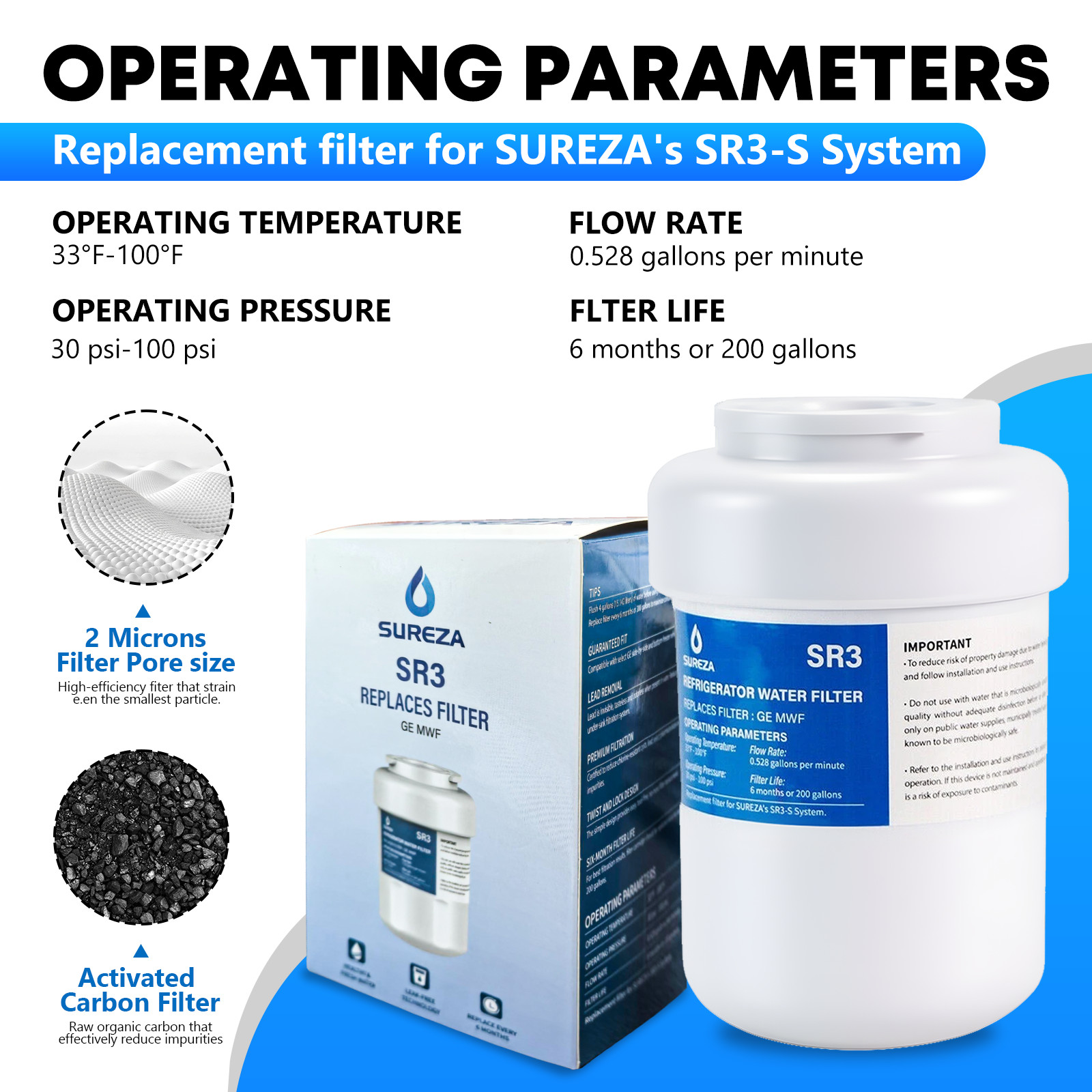 Fit for GE SmartWater MWF MWFP HDX FMG-1 RWF0600A PUREPLUS Water Filter 4Pack