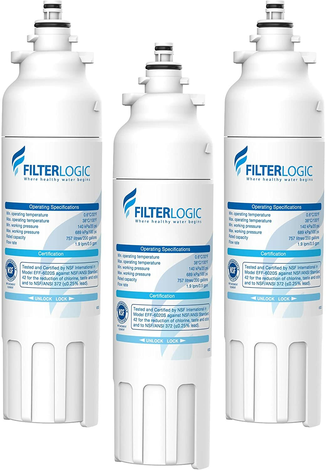 FilterLogic ADQ73613401 Refrigerator Water Filter, Replacement for LG® LT800P®
