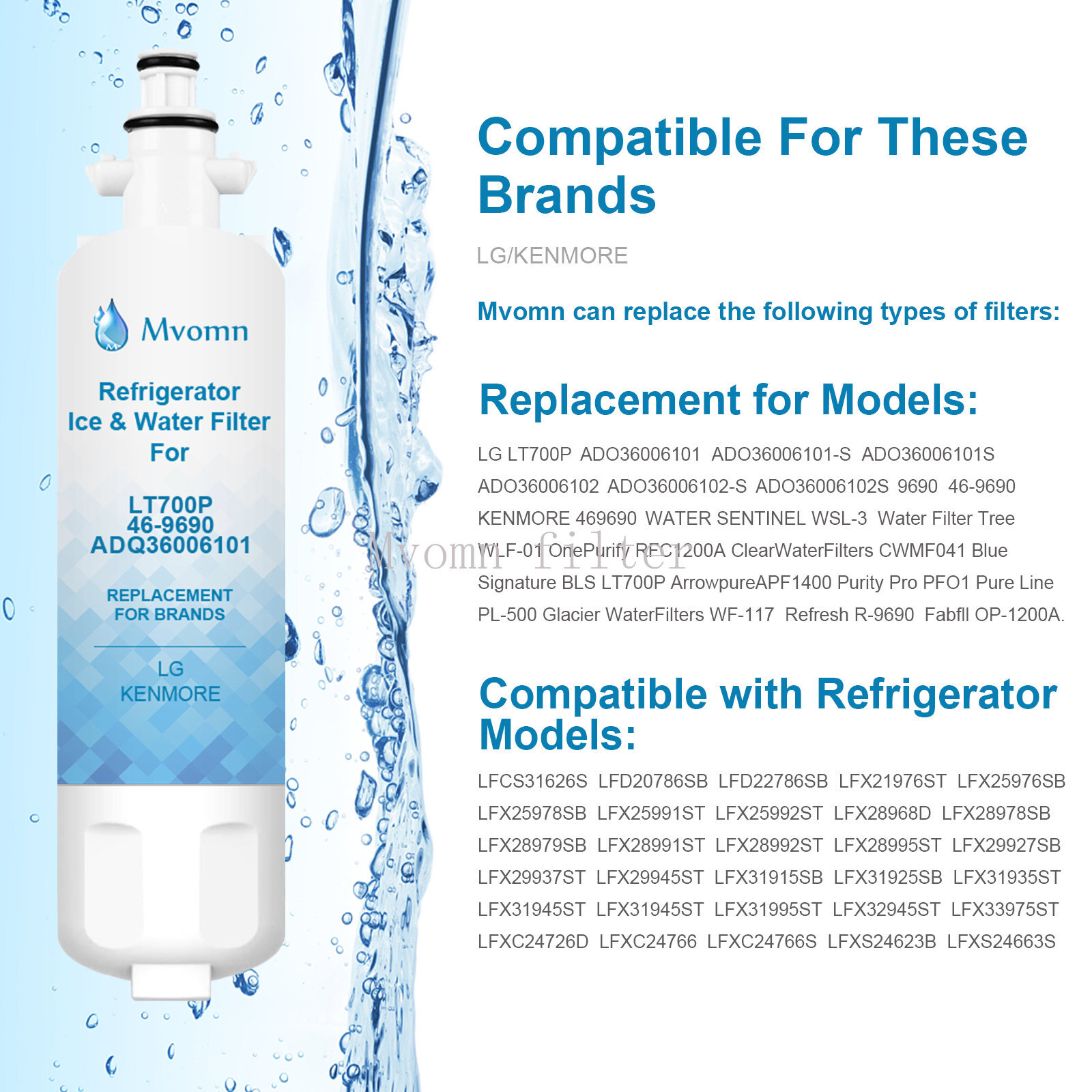Fit For LG LT700P ADQ36006101 KENMORE 469690 Water Filter 5 Pack