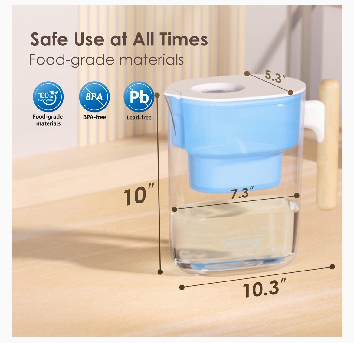 Waterdrop Chubby 10-Cup Water Filter Pitcher, NSF Certified 200 Gal – Blue