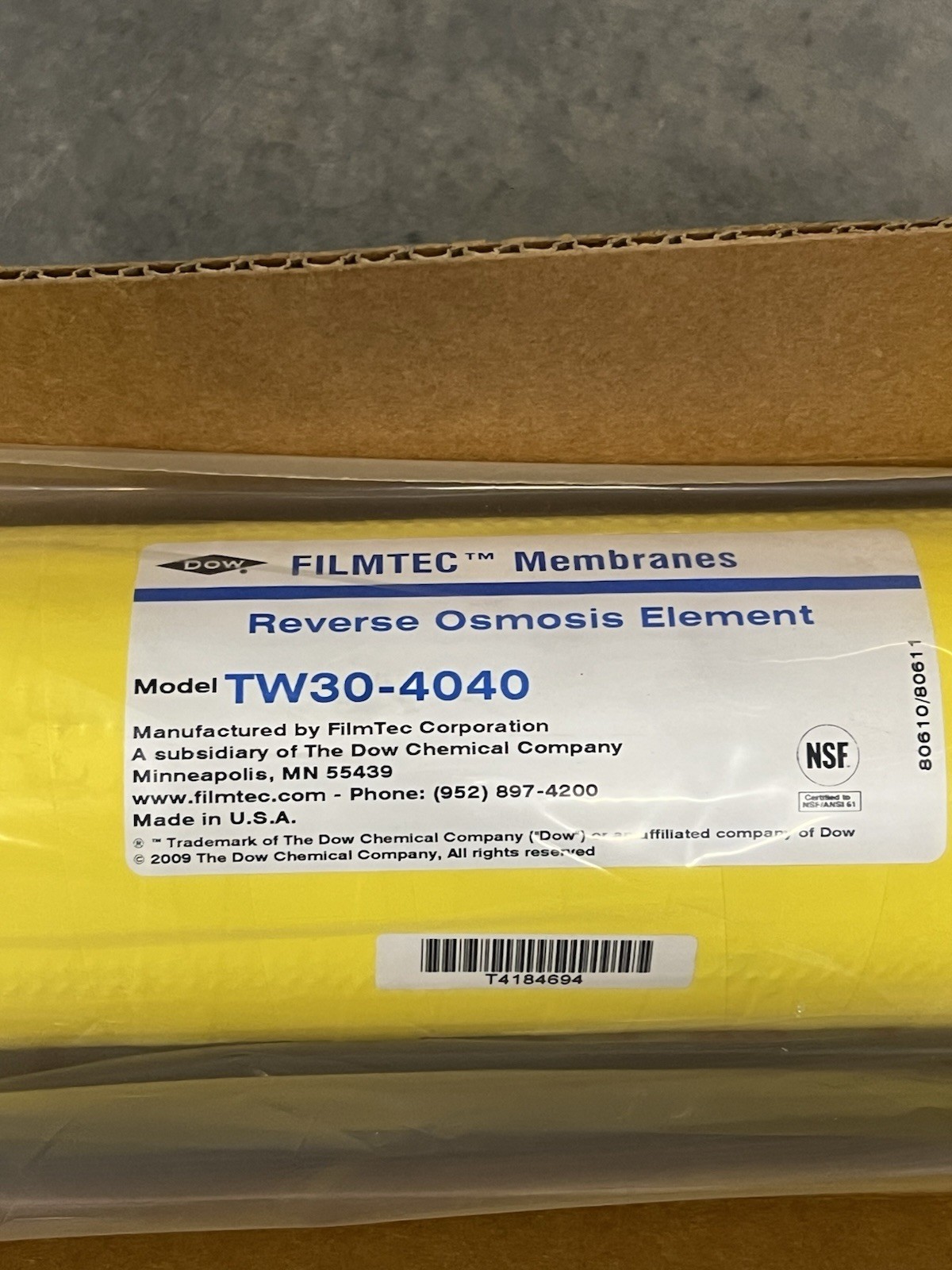 New Dow FilmTec TW30-4040 Commercial RO Membrane Filter Element 2400 GPD 4×40”