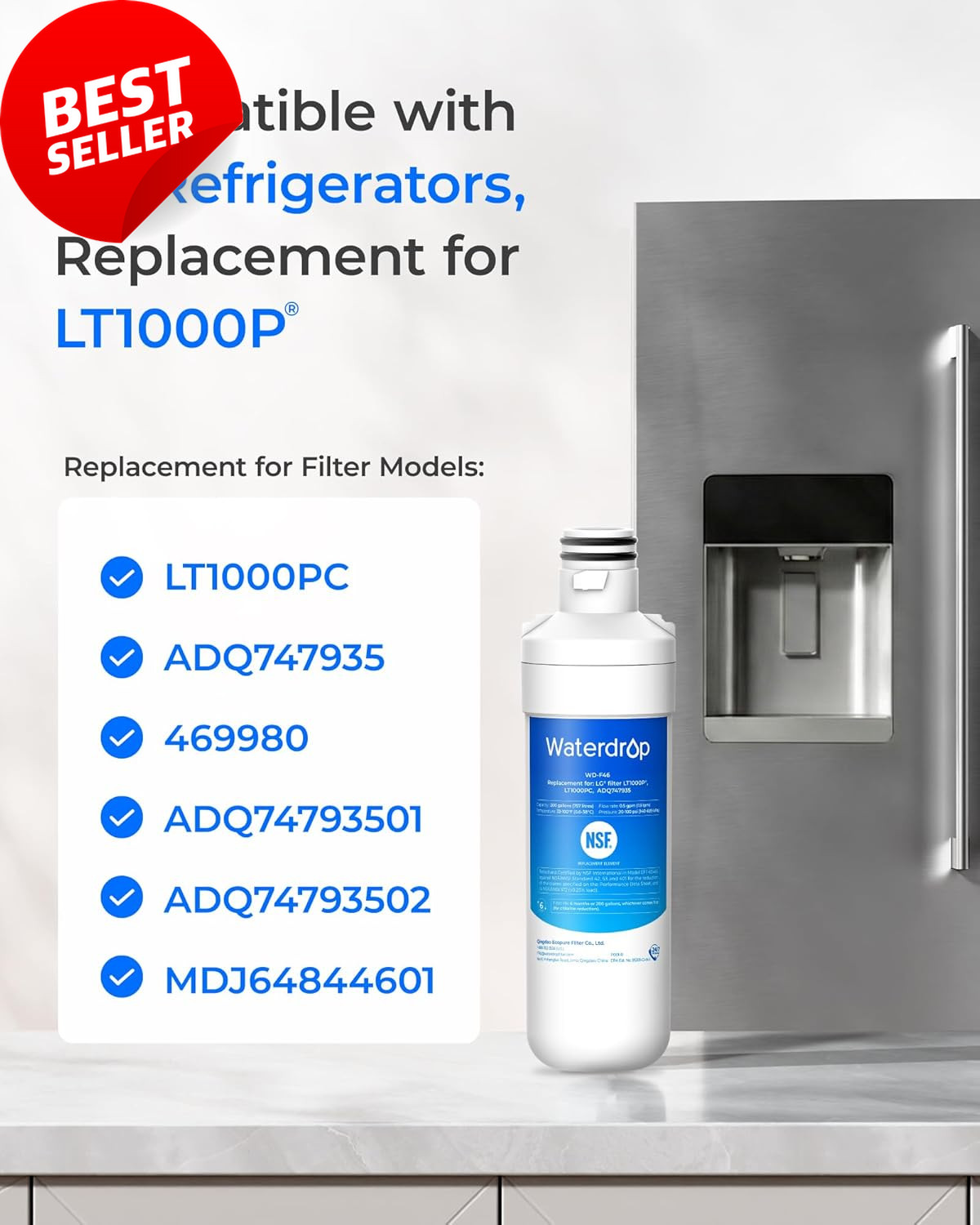 LT1000PC Refrigerator Water Filter NSF Certified Replacement for LG LT1000P