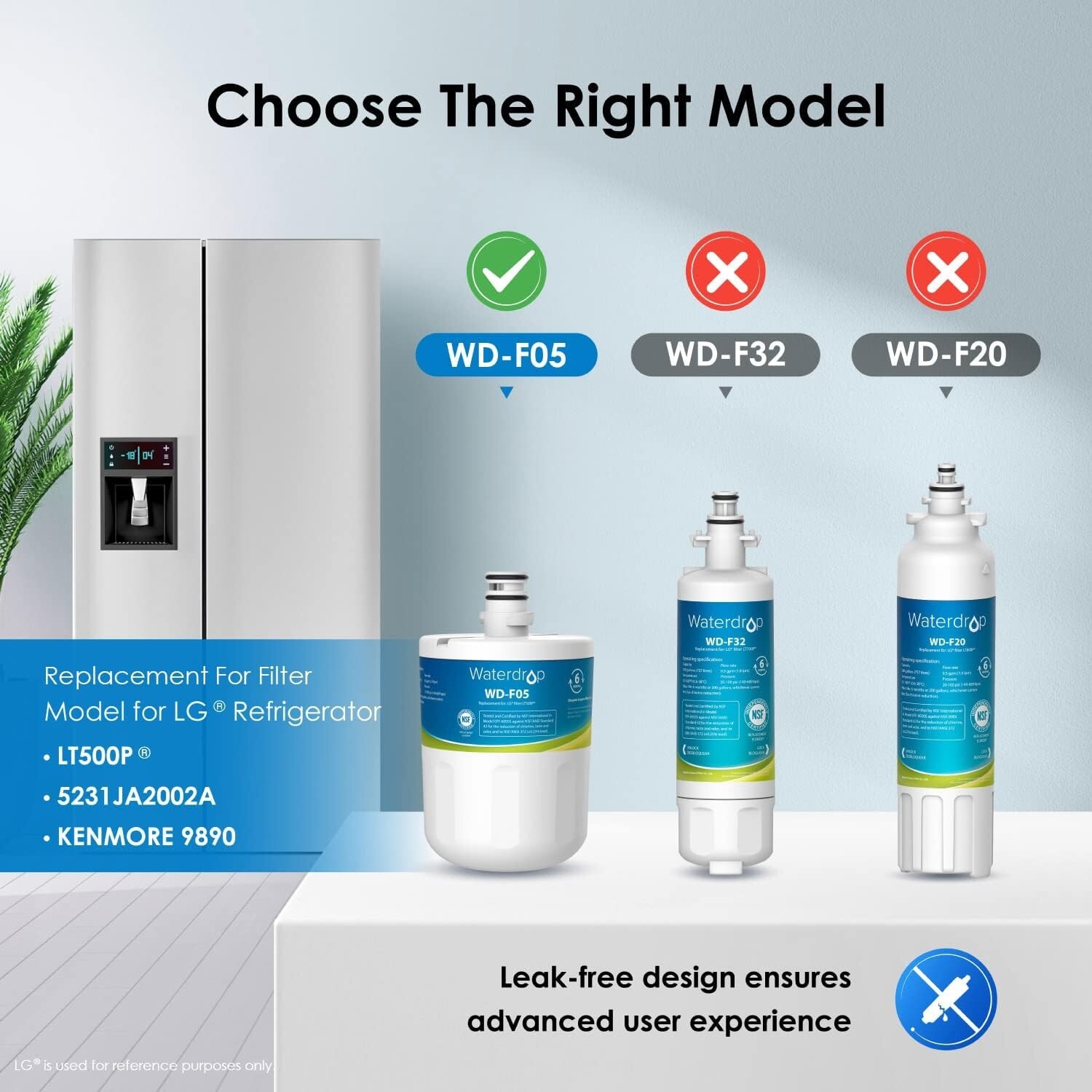Waterdrop 5231JA2002A Refrigerator Water Filter, Replacement for LG® LT500P®(6)