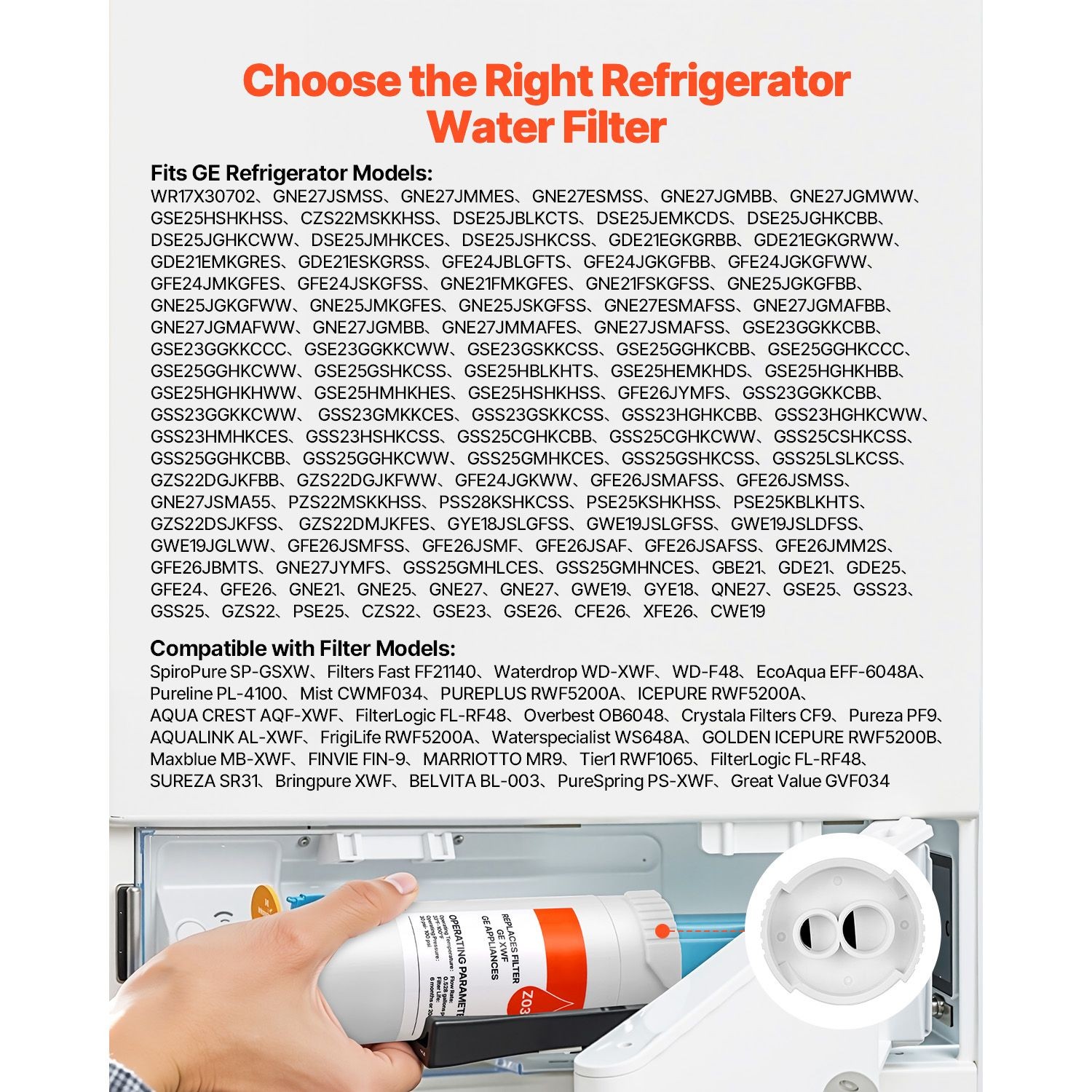 Activated Carbon Fridge Water Filter Reduces 70+ Contaminants 6mo/200gal