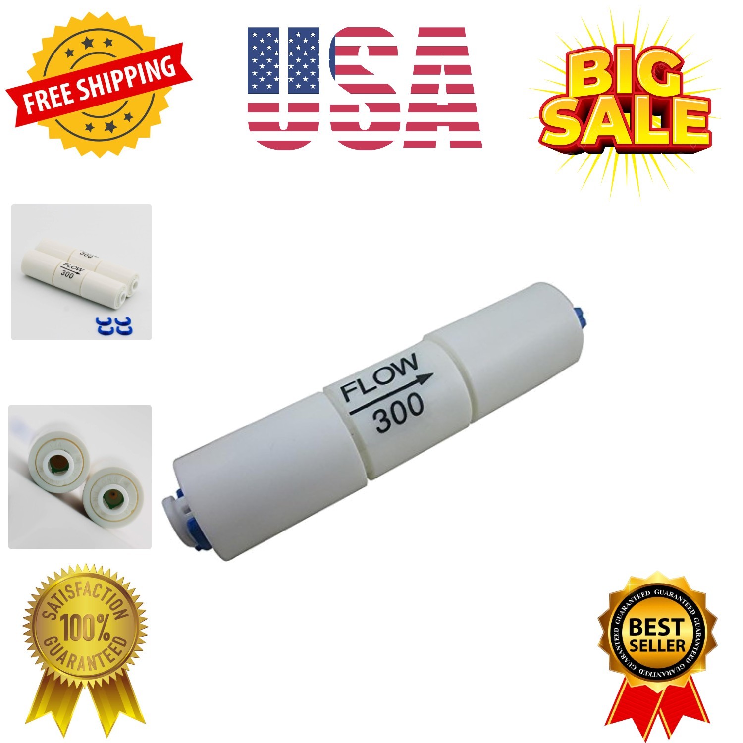 50GPD Flow Restrictor 300CC 1/4″ Quick Connect for RO Reverse Osmosis pack of 2