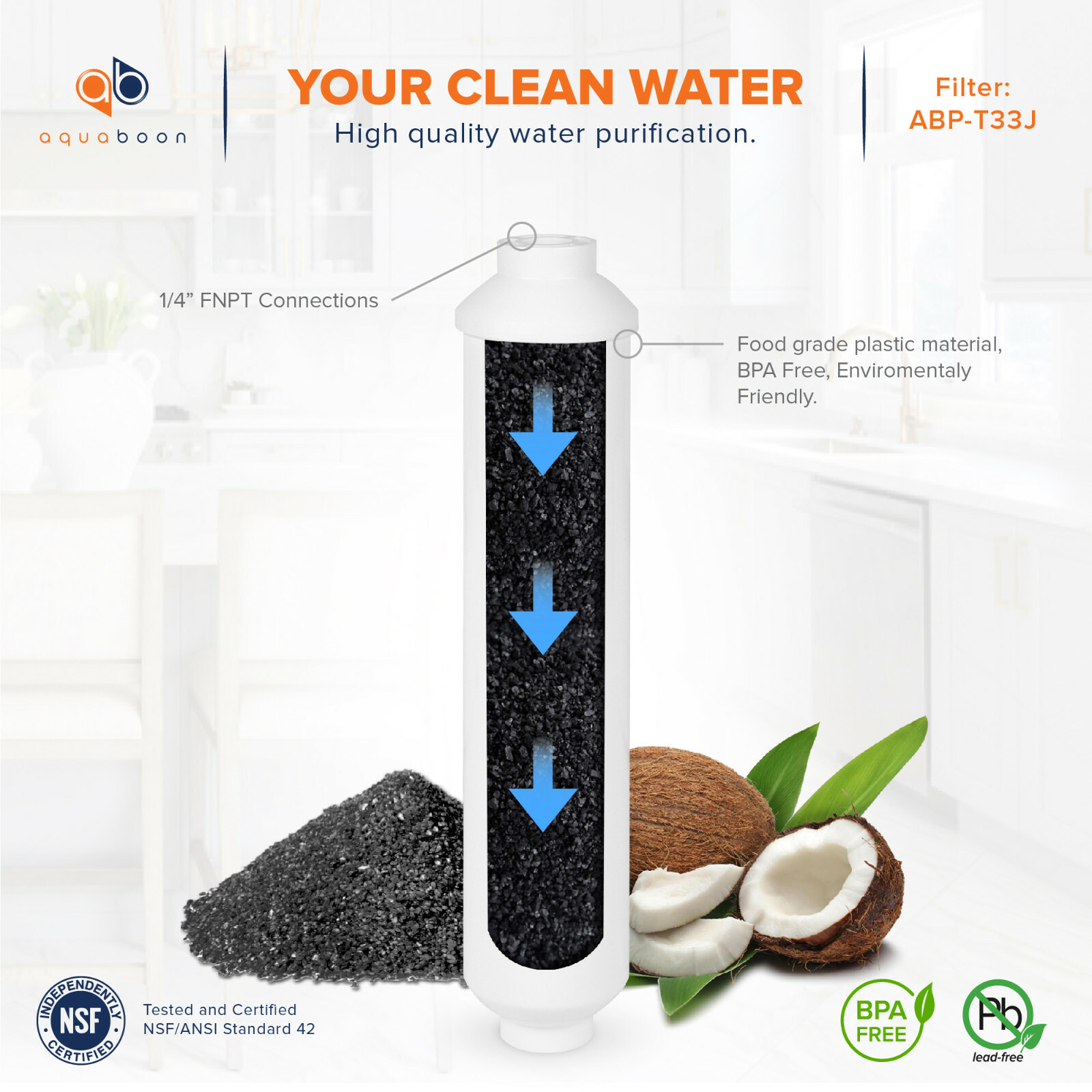 2PK Premium Aquaboon T33Inline Post/Carbon Polishing Water Filter Cartridge Jaco
