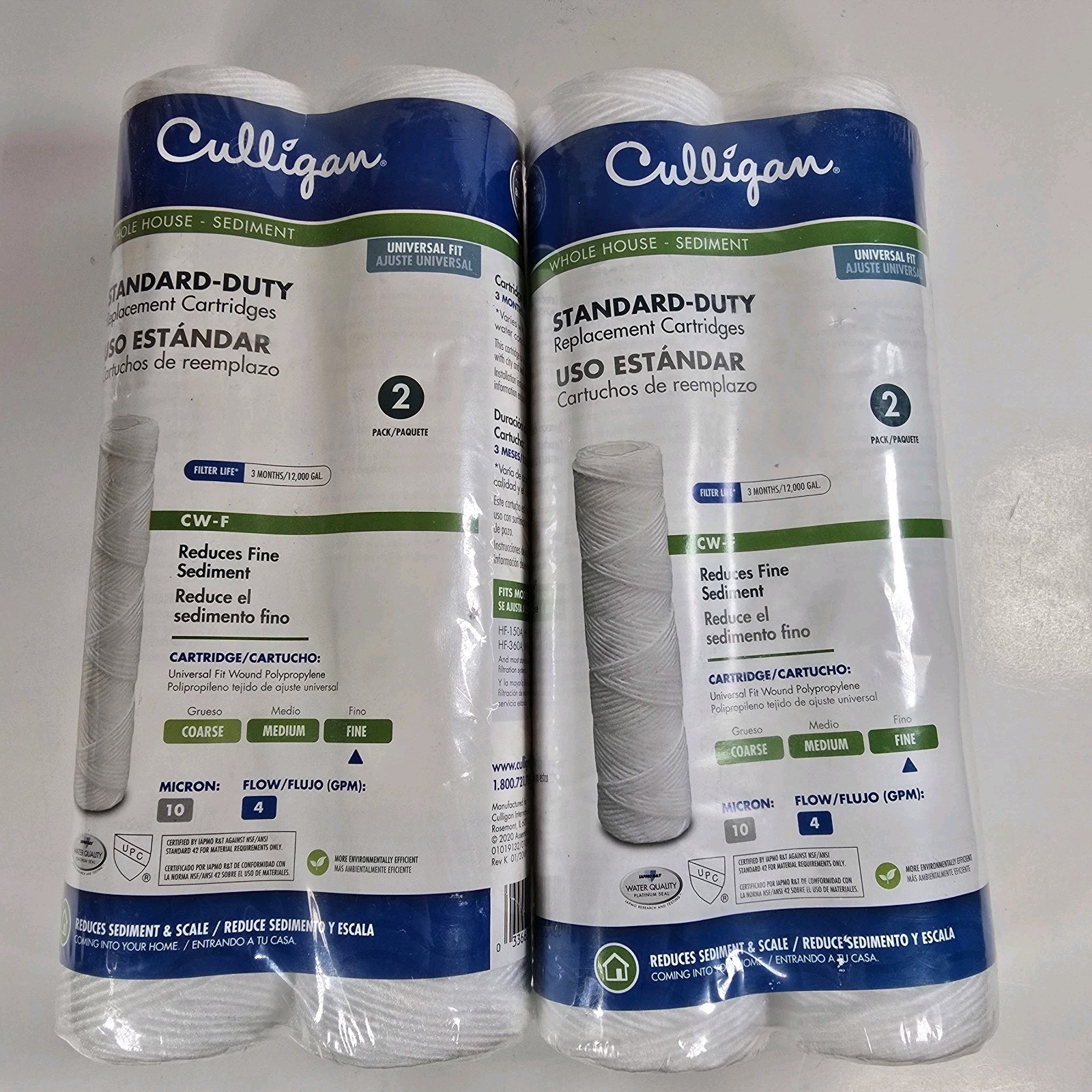 CW-F Whole House Sediment Water Filter Cartridges Lot of 2 Two Packs 10 Micron