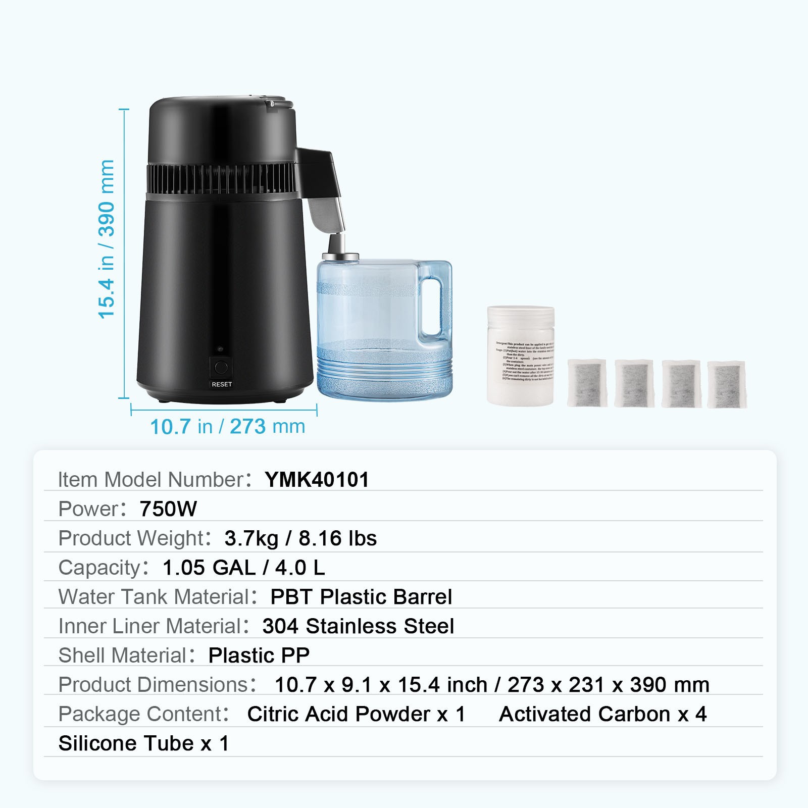 VEVOR 4L Water Distiller Purifier Machine Stainless Steel Timing & Temp Display