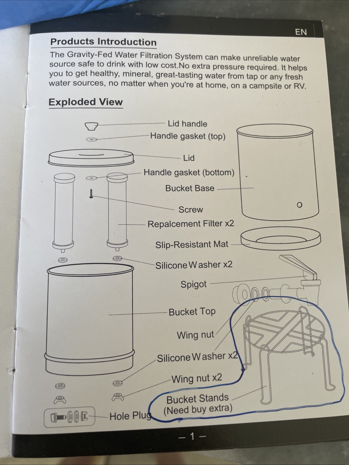 Stainless Steel PUREWELL Gravity-Fed Water Filter System – 2.25 Gallon. 304 Sta