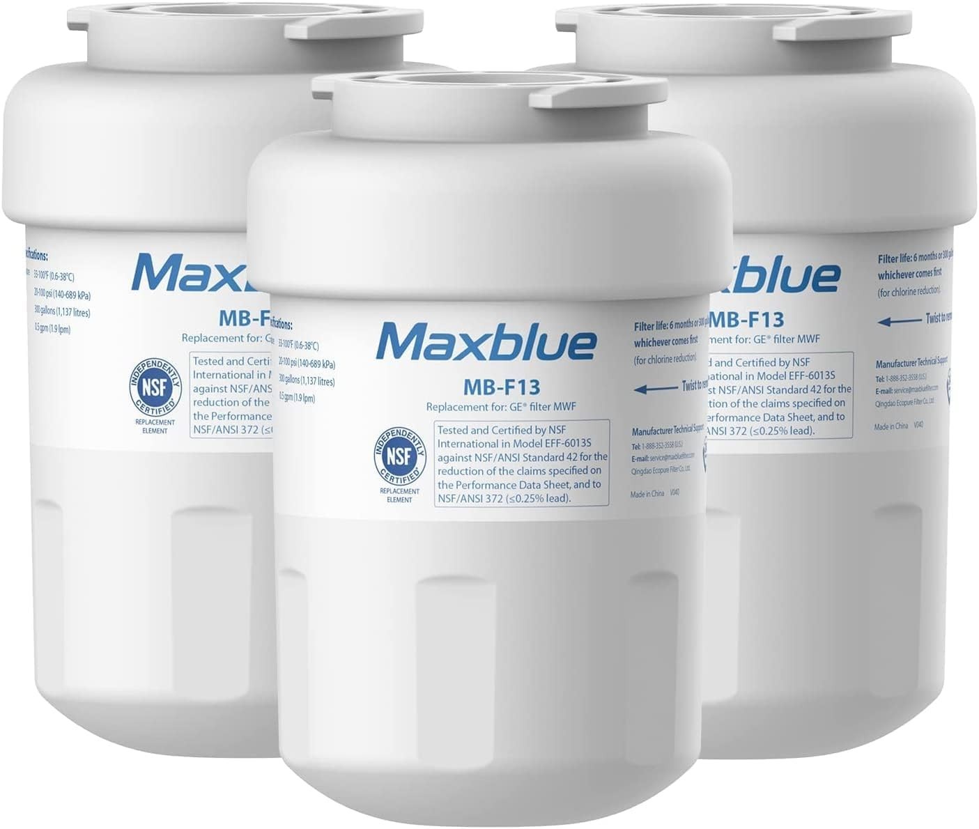 Maxblue MB-F13 Refrigerator Water Filter, Replacement for GE® MWF®, 3 Filters
