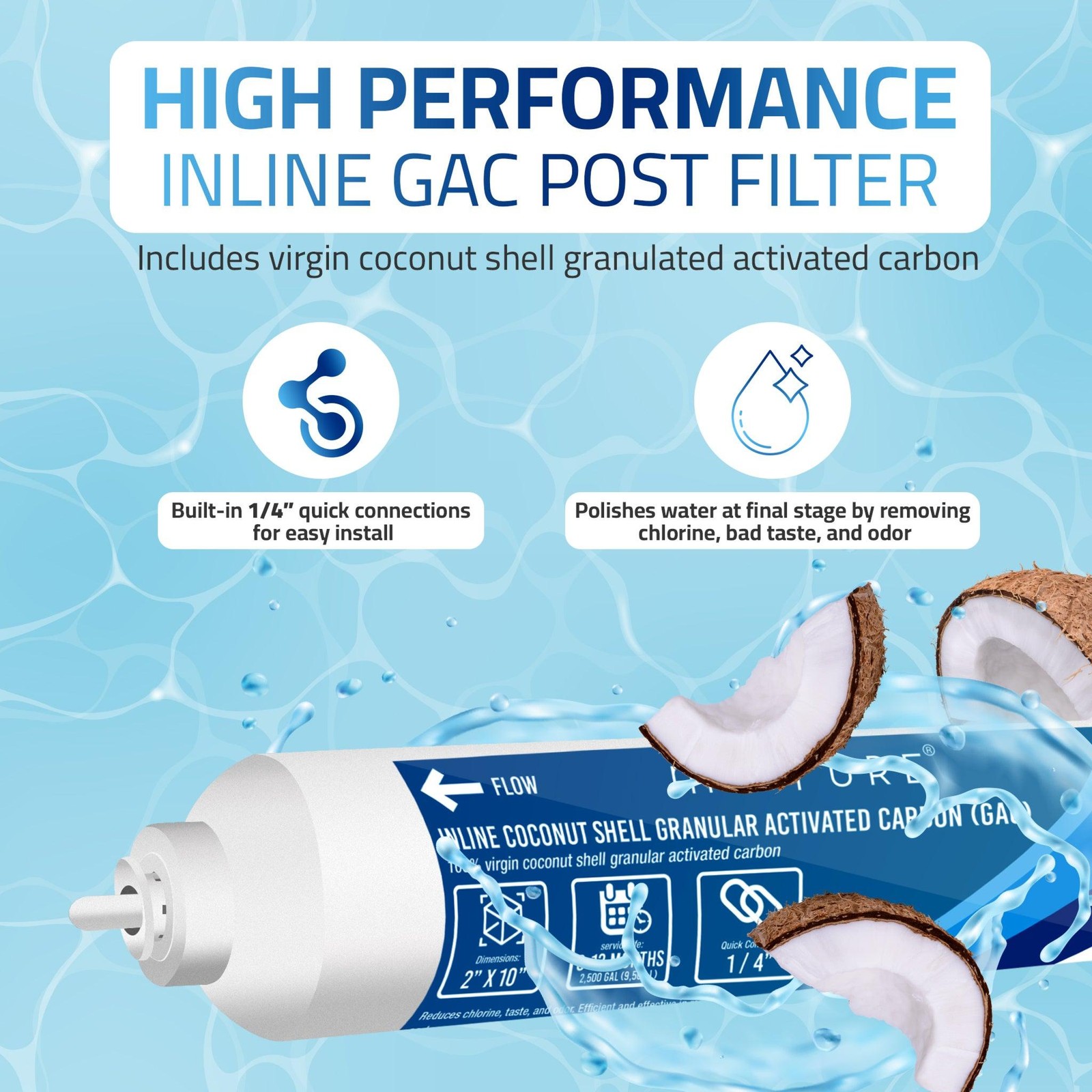1 to 25 Pack Inline GAC 1/4″ OD QC Active Carbon Water Filter for Refrigerator