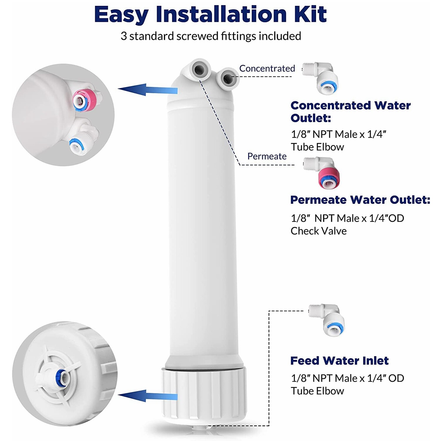10 Pack 50 GPD Reverse Osmosis RO Membrane Water Filter Housing Replacement Set
