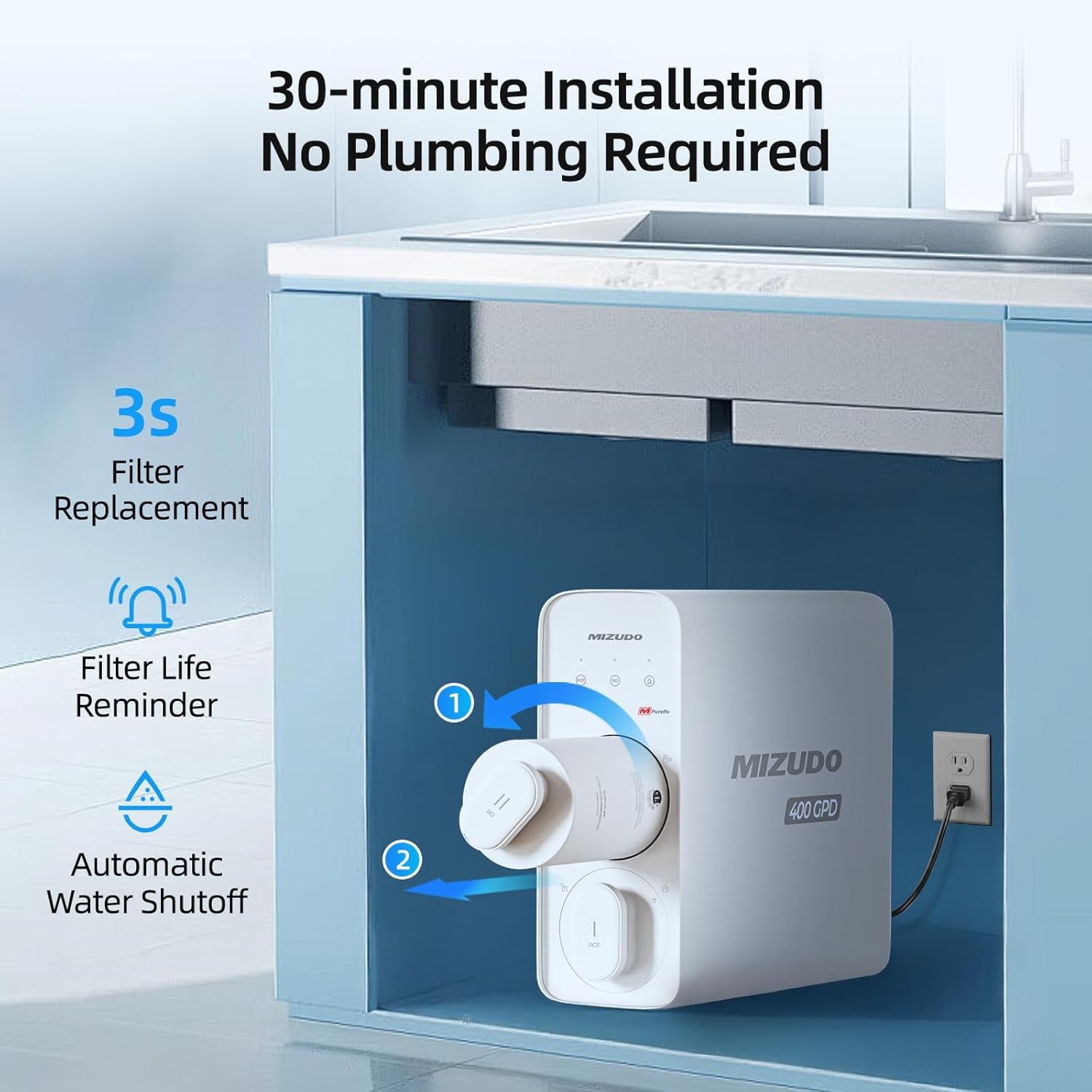 600GPD Tankless Reverse Osmosis Water Filter 8-Stage Filtration Under Sink