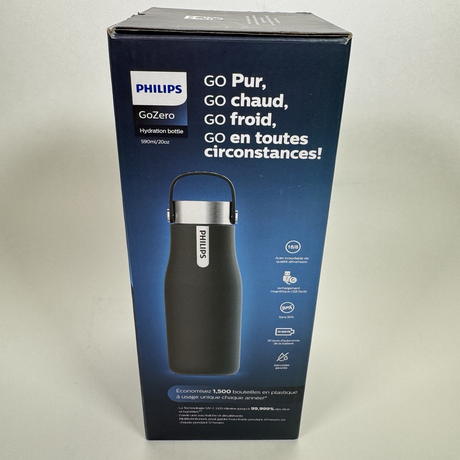 Philips Water GoZero UV Self-Cleaning Smart Water Bottle Vacuum Stainless Steel