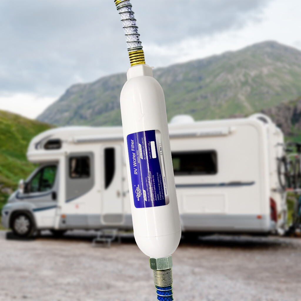 Camper RV Water Filter with Hose Protector, Inline Water Filter Reduces Chlorine