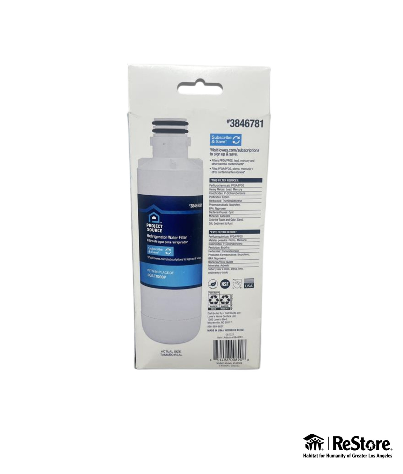 Project Source Twist-in Refrigerator Water Filter L-5-2 Fits LG LT1000P 2 -Pack