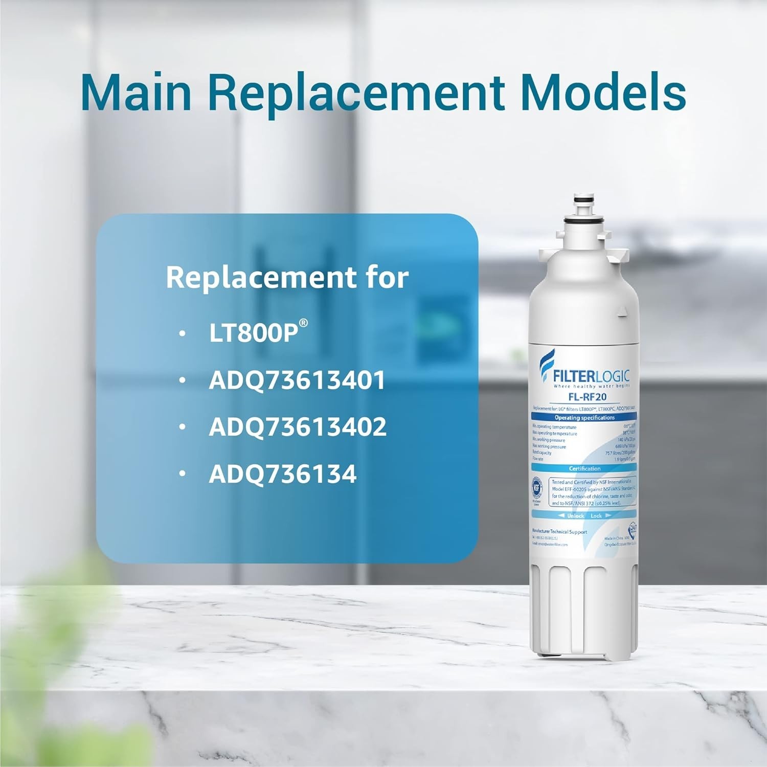 FilterLogic Refrigerator Water Filter, Replacement for LG® LT800P®