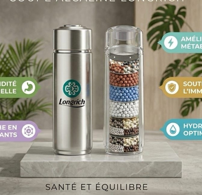Longrich Coupe Alcaline 3-Stage Alkaline Water Filter Bottle 1L Silver