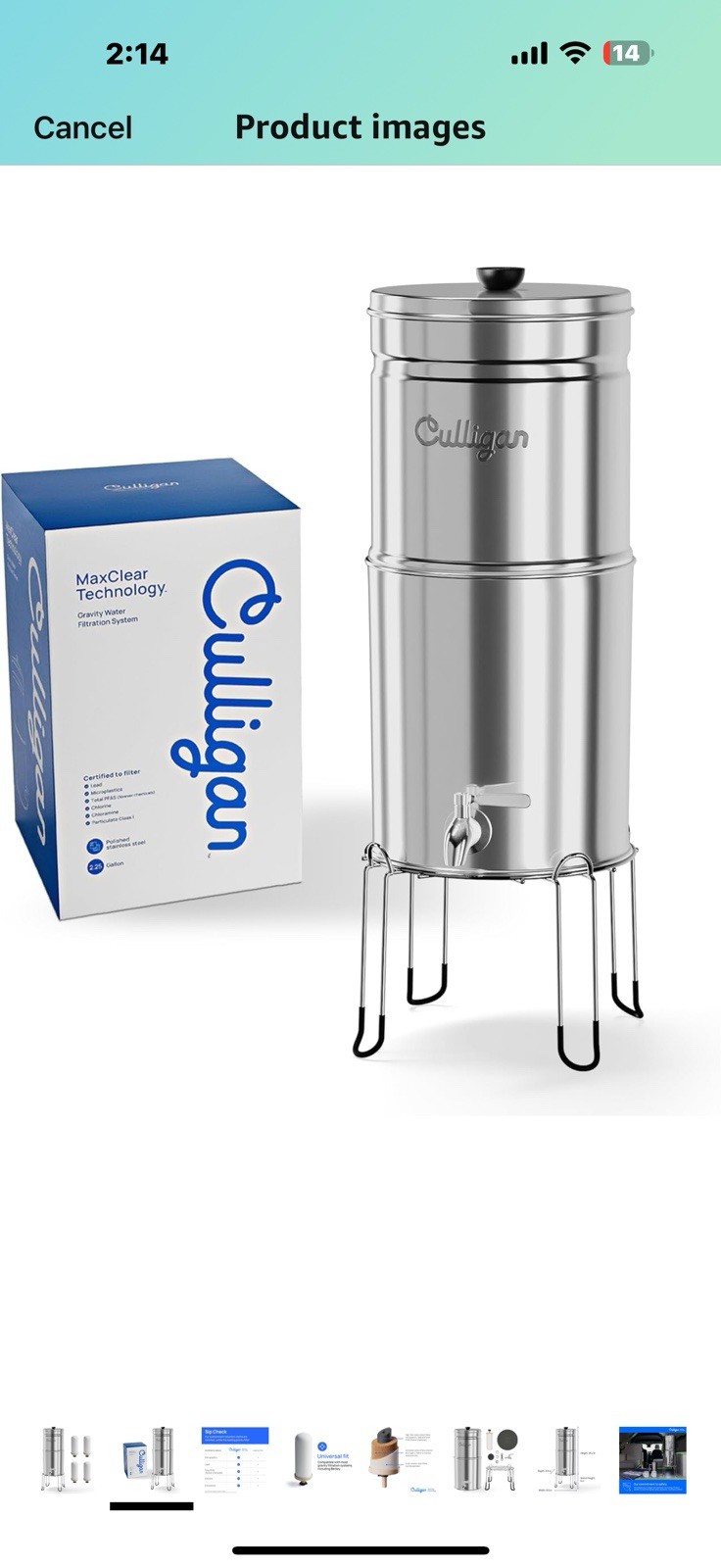 Culligan with MaxClear Technology 2.25 Gallon Gravity Water Filter System,