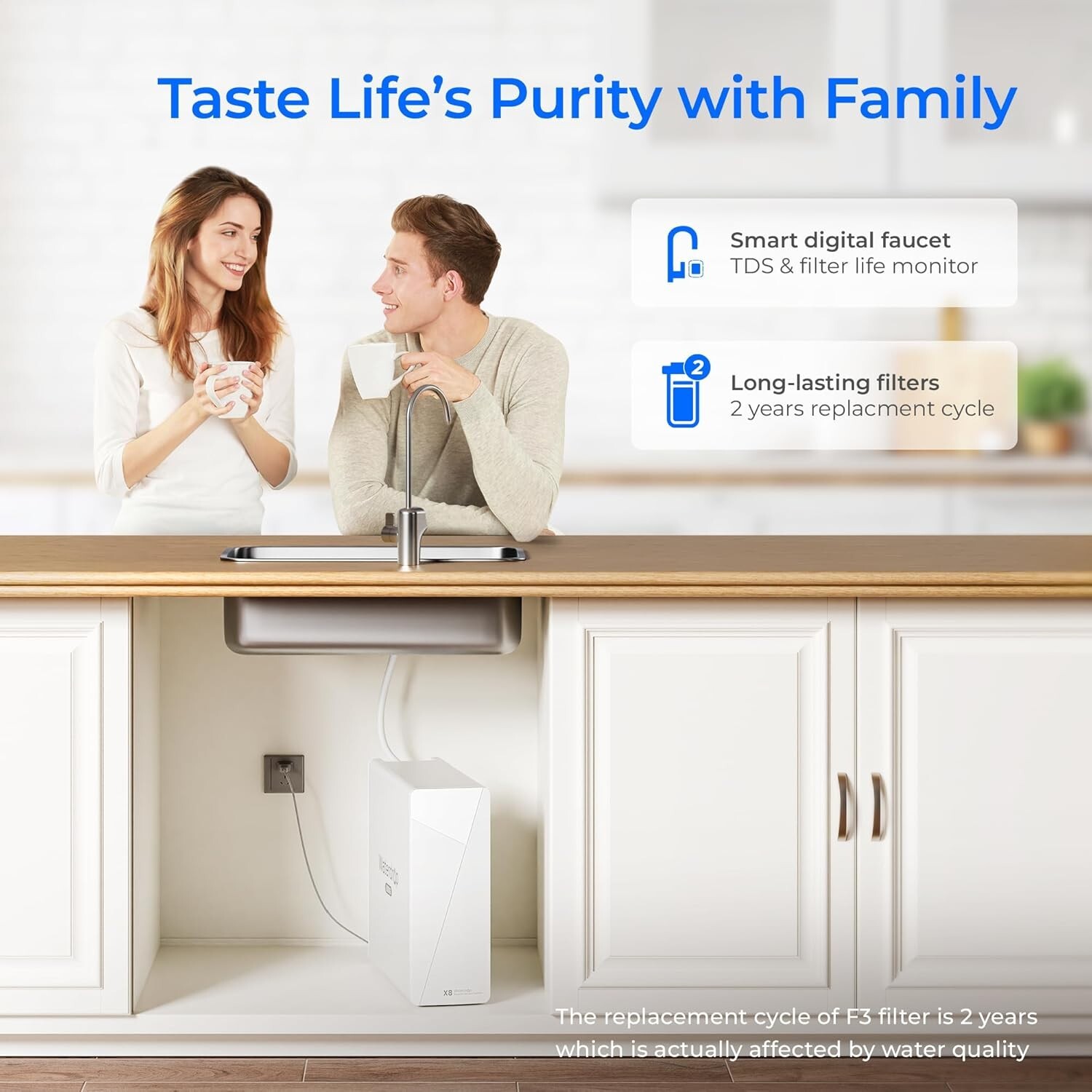 Waterdrop X8 Reverse Osmosis System, 800 GPD ,Tankless RO,Smart Faucet