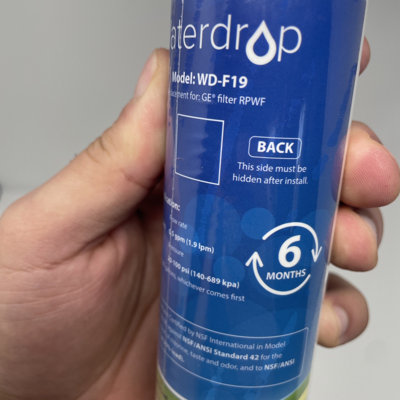 Waterdrop Filter, Model WD-F19 Replacement for GE Water Filter RPWF (SEALED)