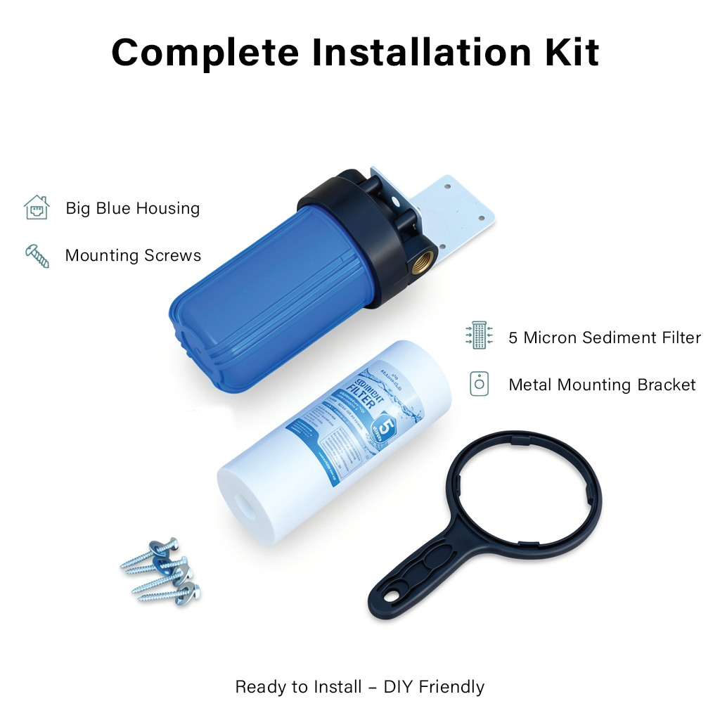 Whole House Water Filter System 10″x4.5″ Big Blue 1″ NPT w/ Sediment Filter
