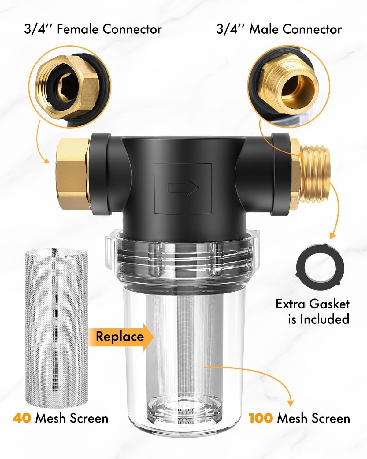 Compact Hose Filter with Dual Mesh Screens & Lightweight Design – 3x5x2 in