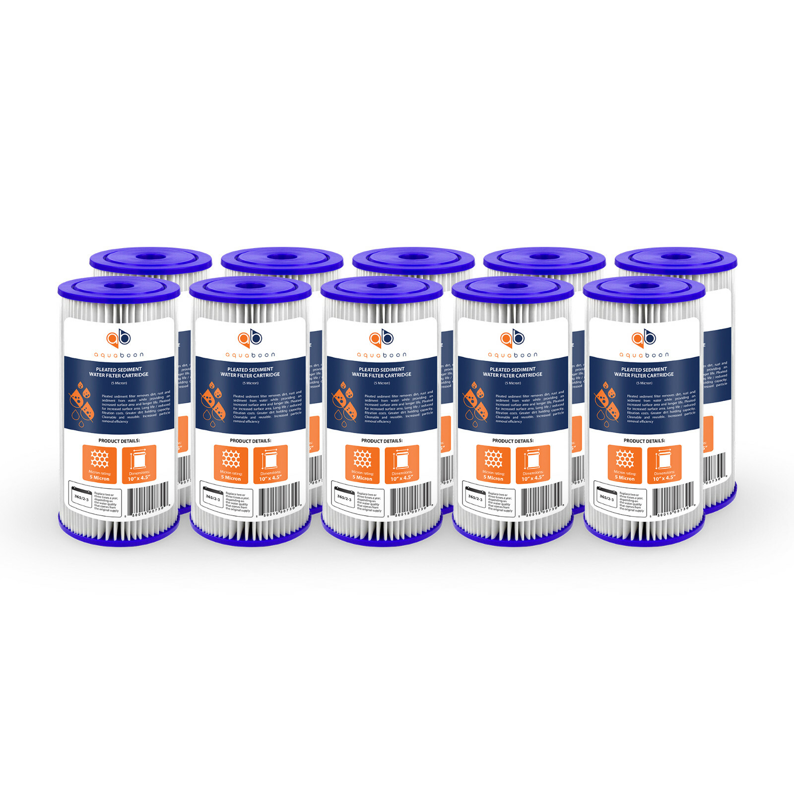 10PK of Big Blue 5µm Pleated Washable Sediment Water Filter 10″x4.5″ by Aquaboon