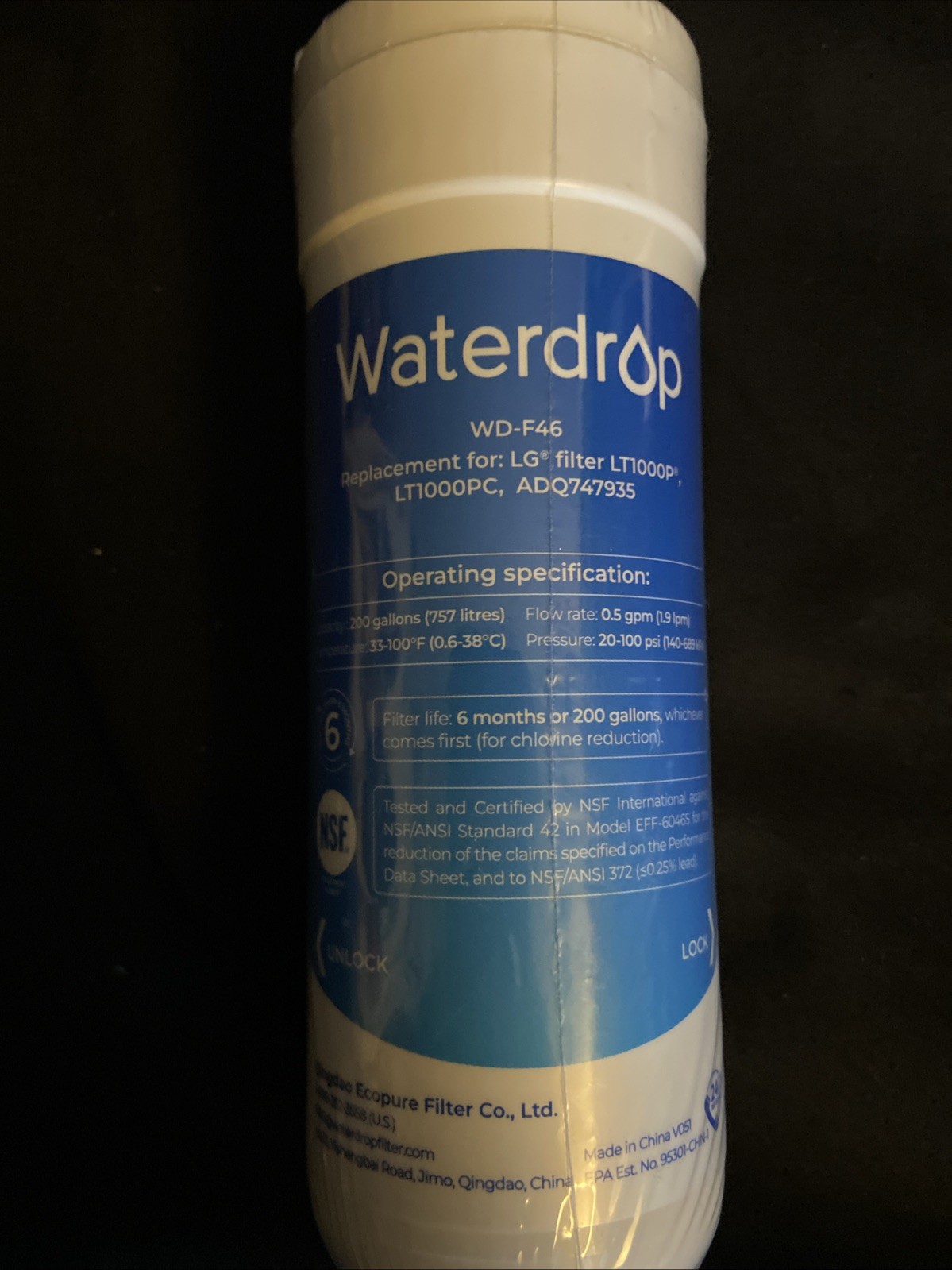 Waterdrop Model WD-F46 Refrigerator Water Filter Replacement