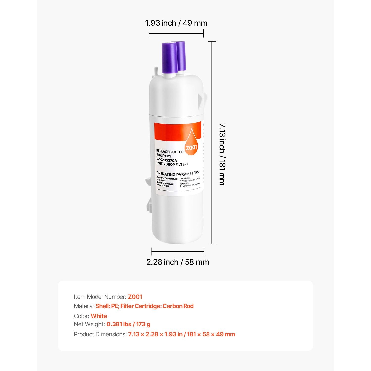 NSF Certified Refrigerator Water Filter, 200 Gal