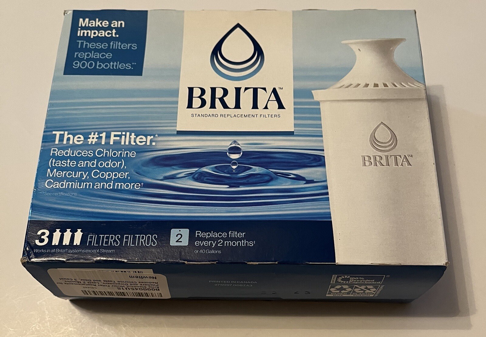BRITA STANDARD REPLACEMENT FILTERS.3 COUNTS.NEW IN BOX.