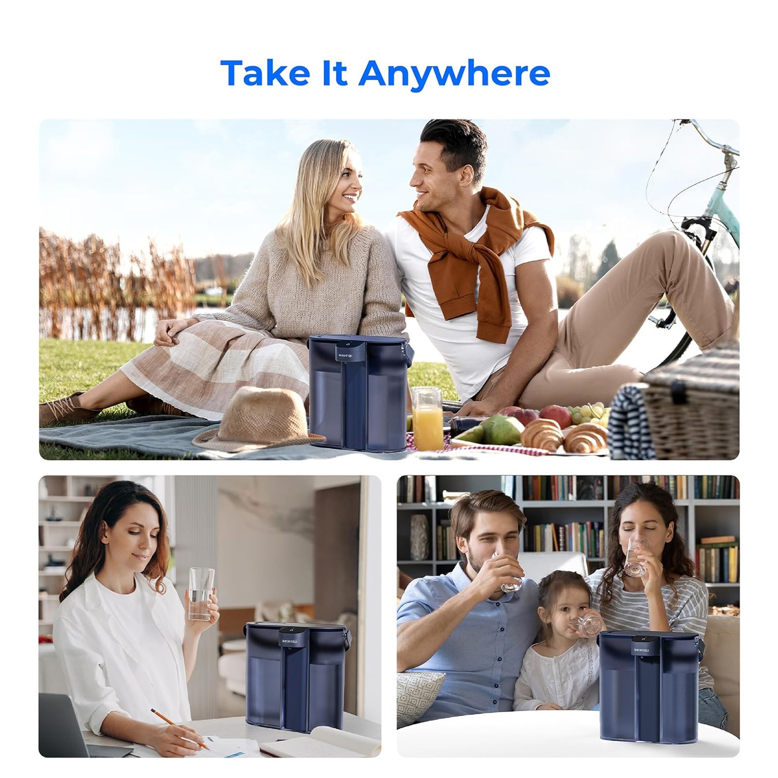 Waterdrop Compact Electric Water Filter Pitcher, Dispenser,Blue, with 1 Filter