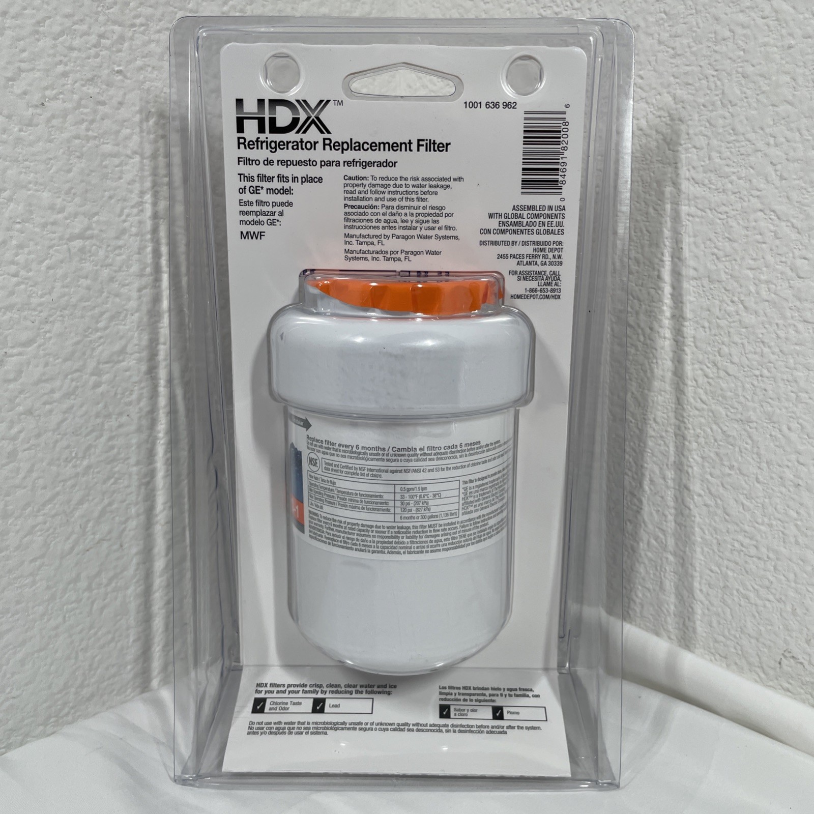 NEW HDX Water Filter for GE Model MWF Refrigerators 1001 636 962
