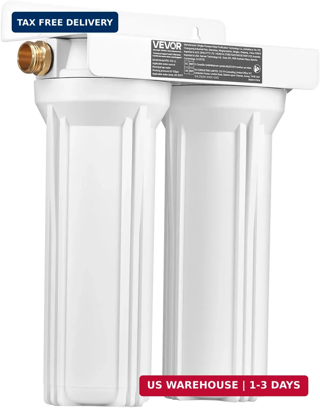VEVOR RV Water Filter, 2-Cartridge 2.5 x 10 in Water Filter System for RV, Remov