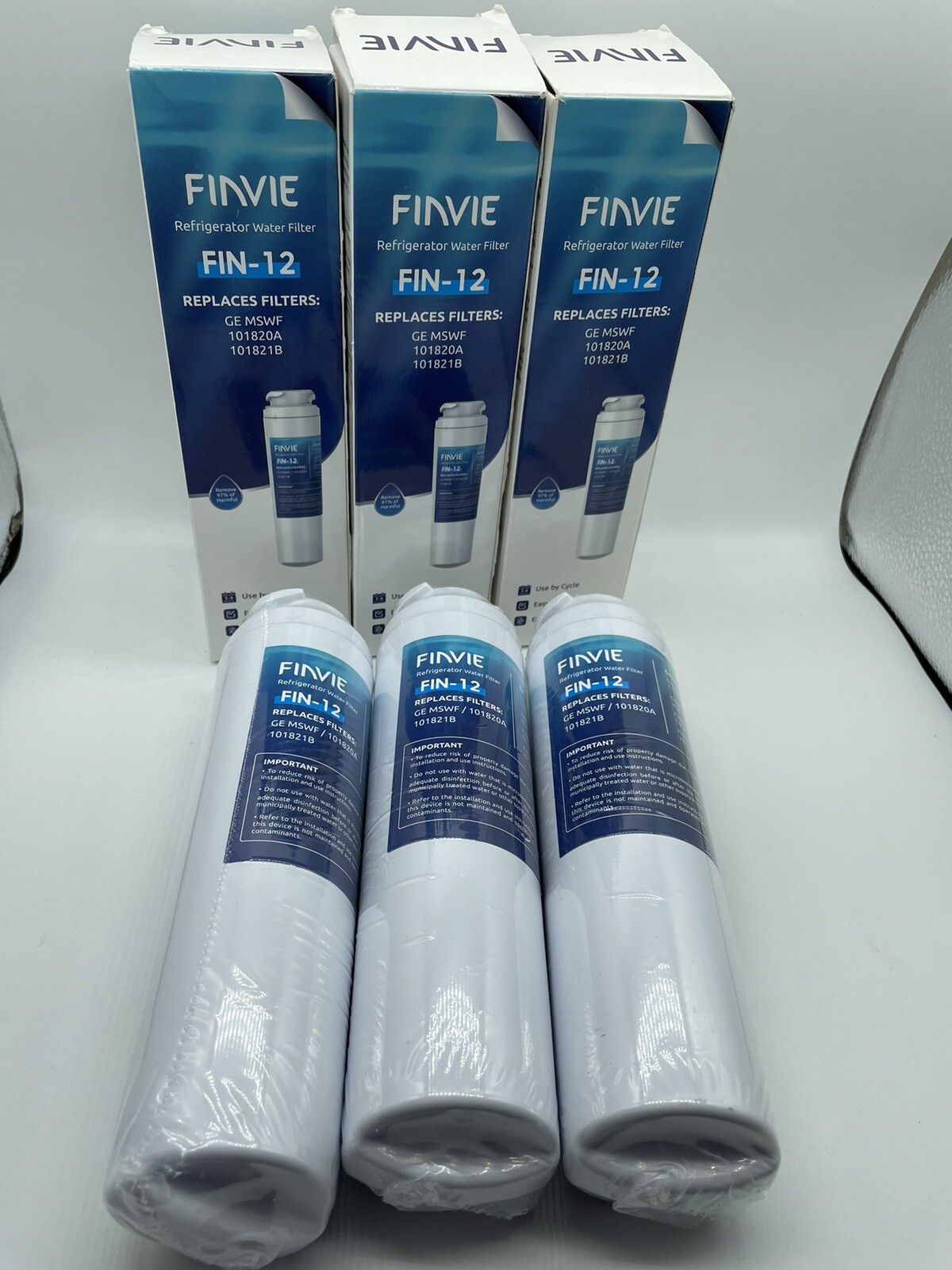 3 FINVIE FIN-12 Refrigerator Water Filters G-E MSWF 101820A 101821B New/ Sealed