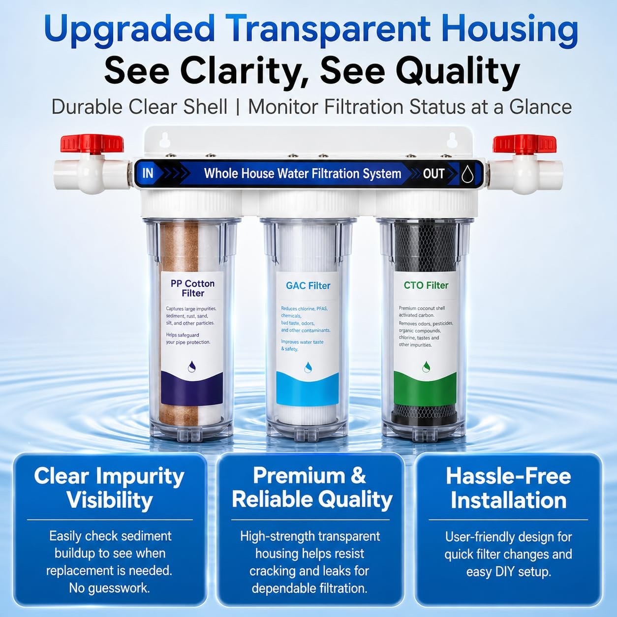 Whole House Water Filter System, 3-Stage 2 Extra Filter Sets, 0.5 Micron PP GAC