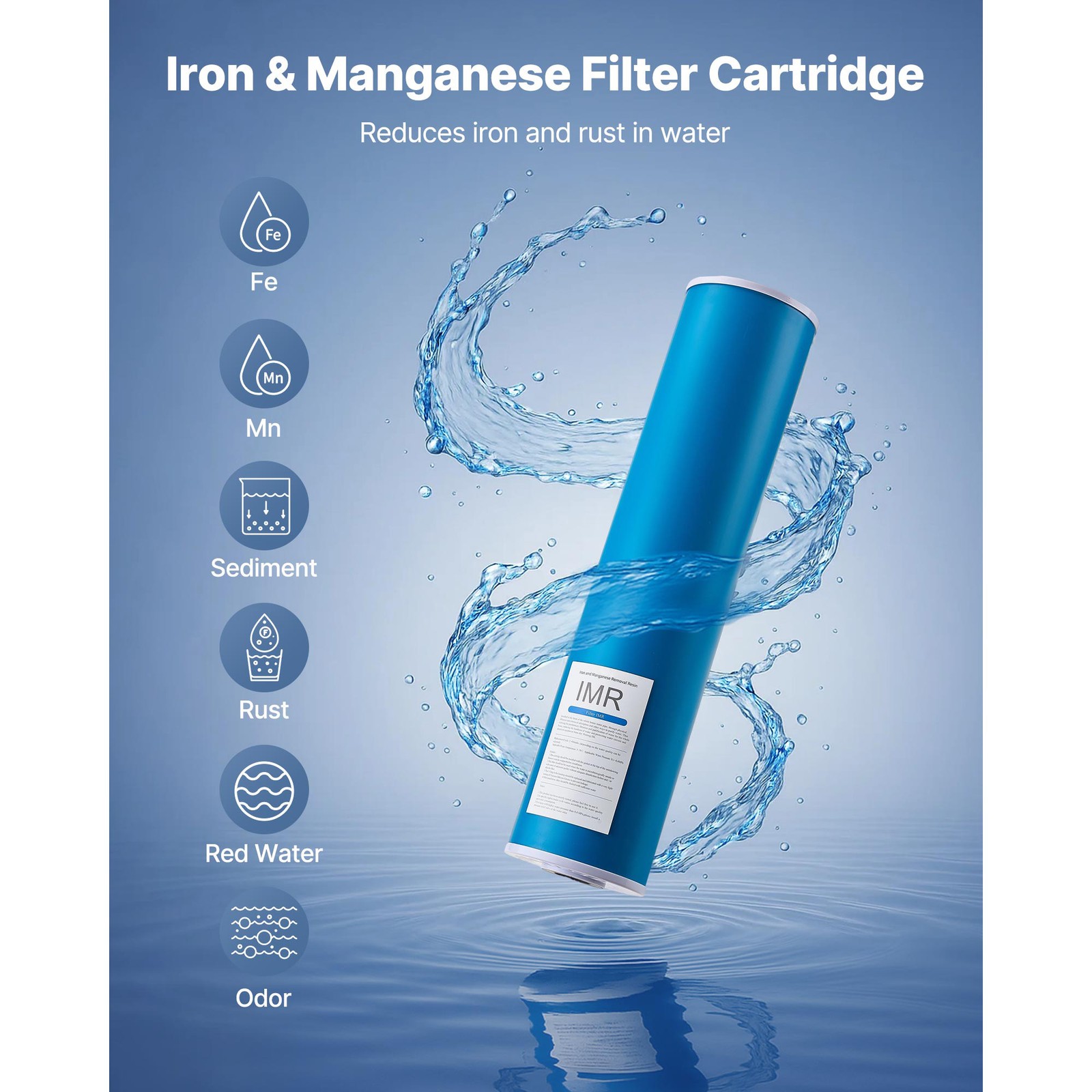 Whole House Water Filter Replacement Cartridge IMR 4.5″ x 20″ Iron & Manganese