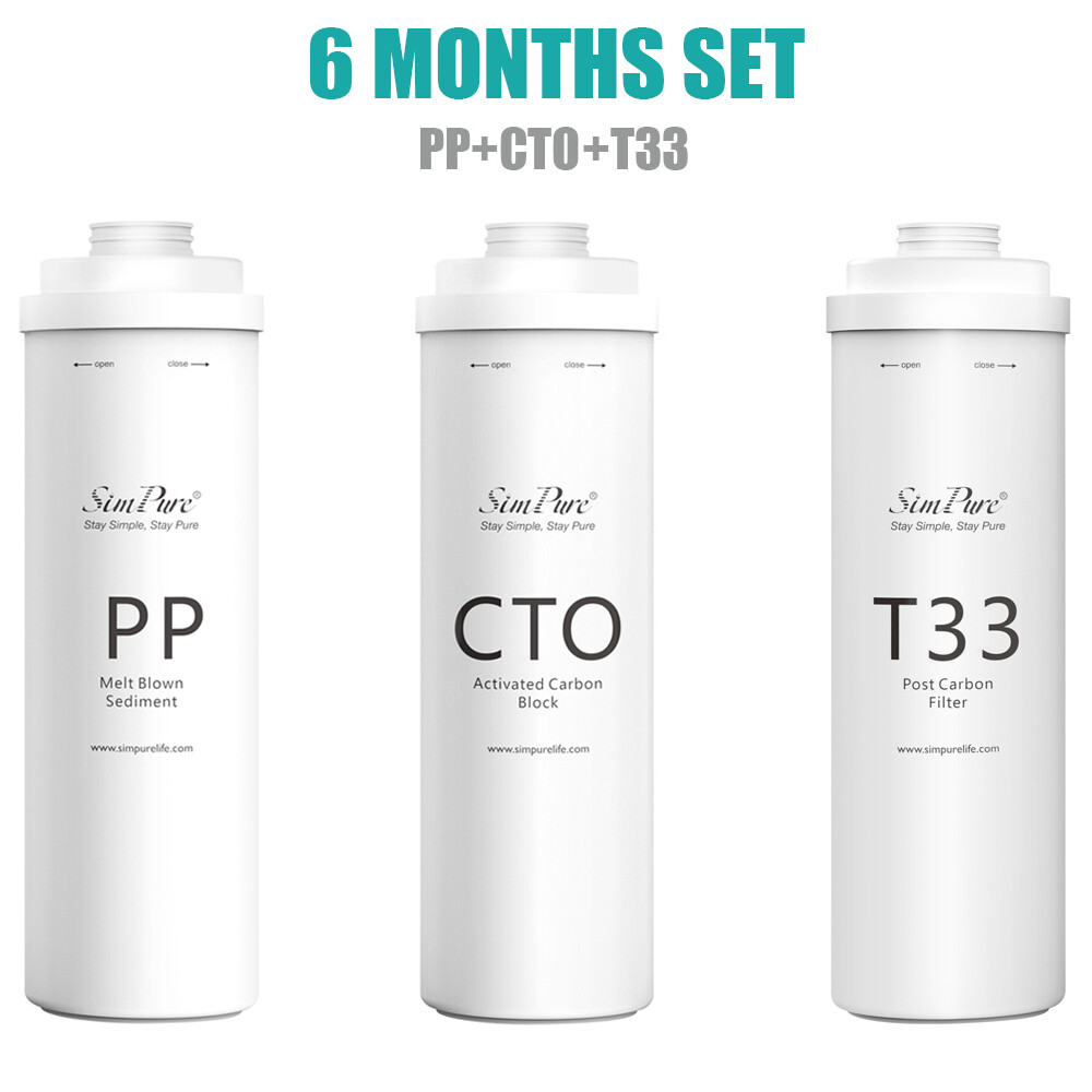 6 Months Set PP CTO T33 Water Filter Replacement For SimPure T1-400UV RO System