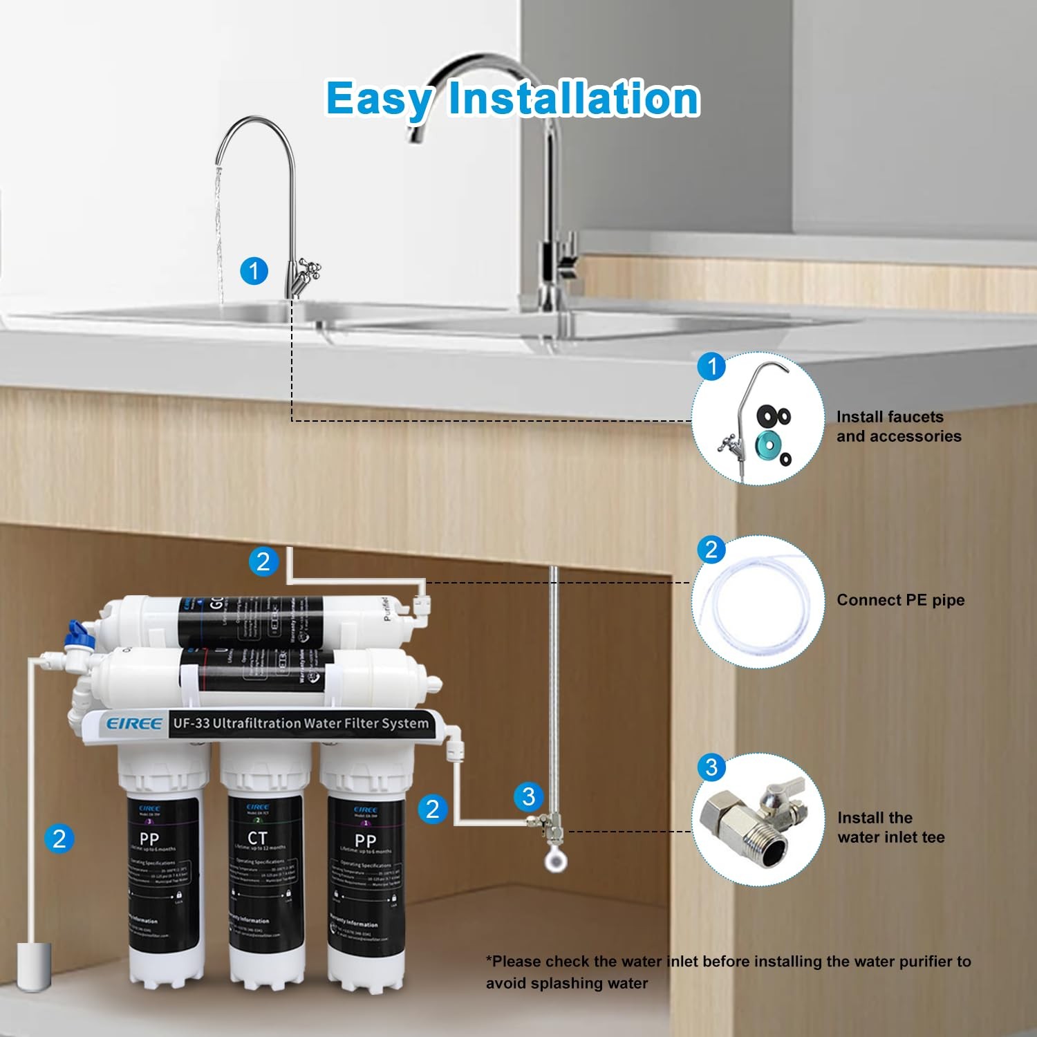 Eiree UF33 6 Stages Ultra Filtration Under Sink Water Filter System Under…