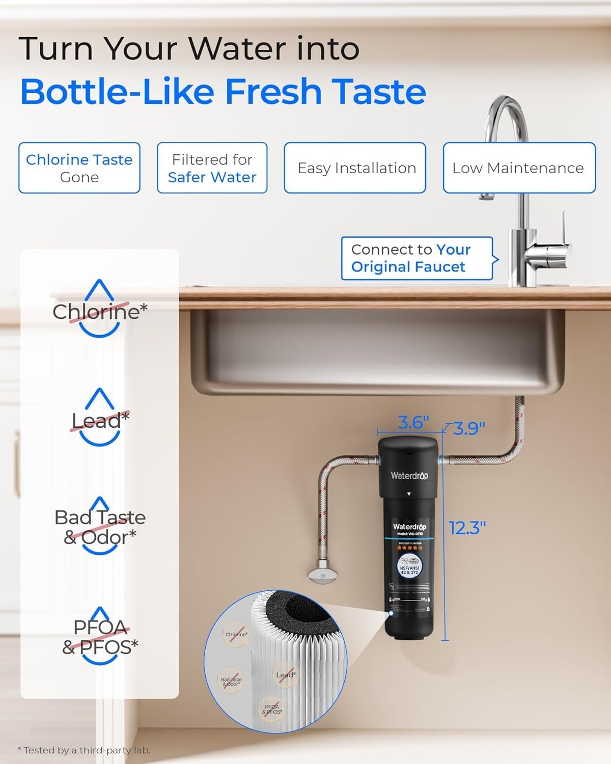 Waterdrop 10UA Under Sink Water Filter System, 8K Gallons High Chlorine Reductio