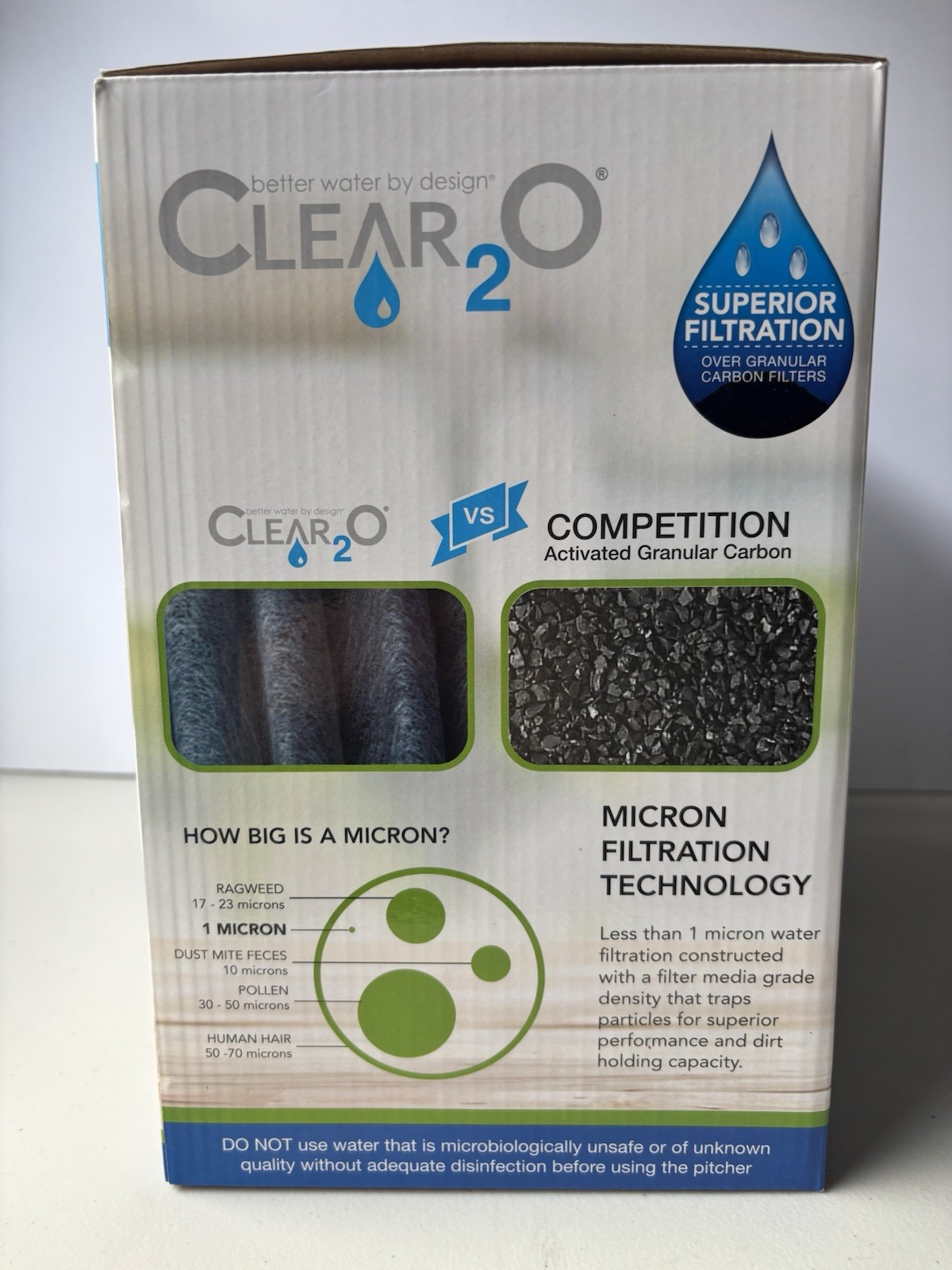 NEW CLEAR2O Gravity Water Filtration Pitcher W/ Sealed Filter In Box