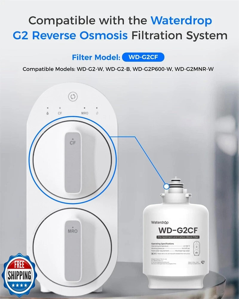 Waterdrop WD-G2CF Filter, Replacement for WD-G2-W, WD-G2-B, WD-G2P600-W Rever