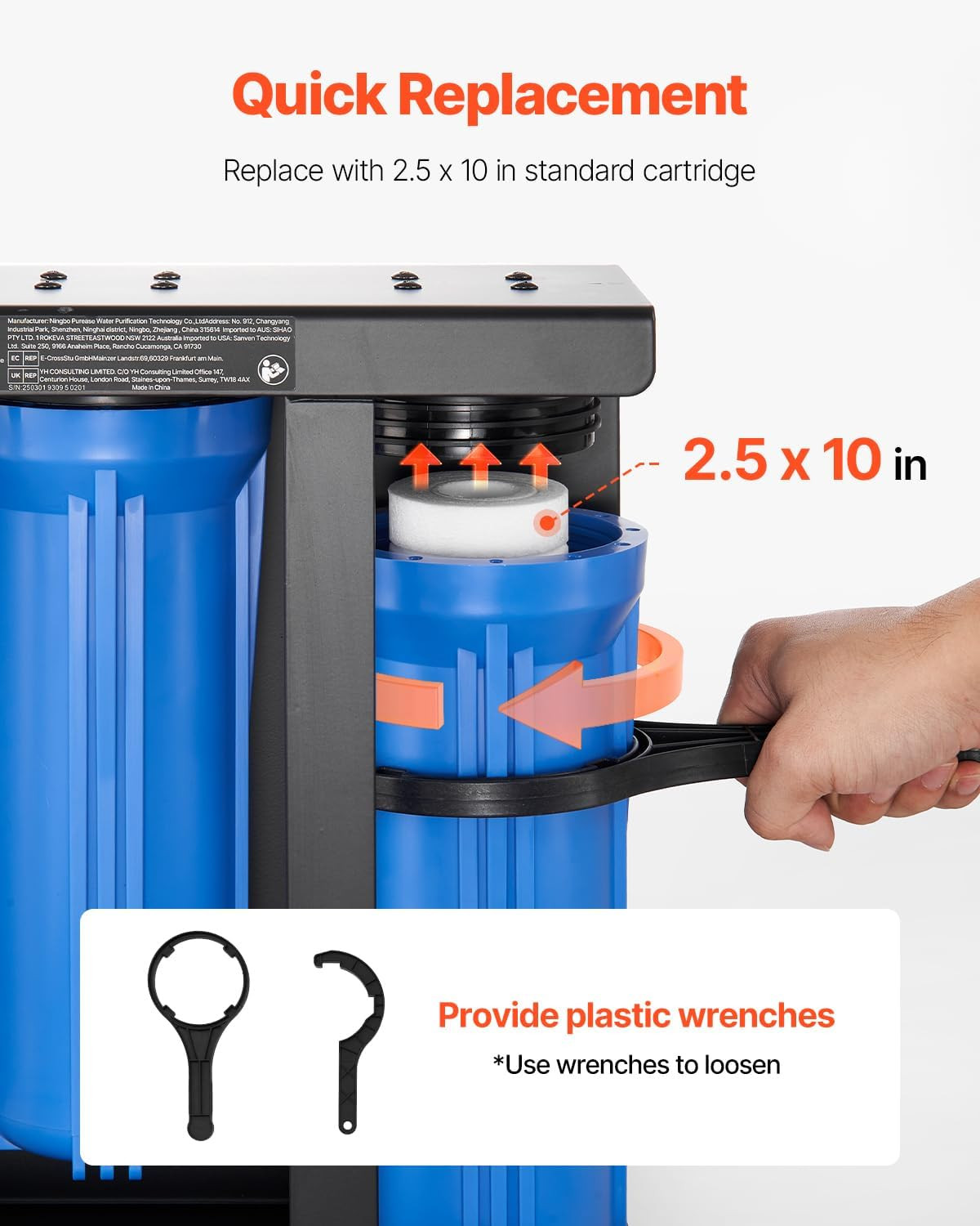 RV Water Filter with Bracket, 3-Cartridge 2.5 X 10 in Water Filter System for Rv